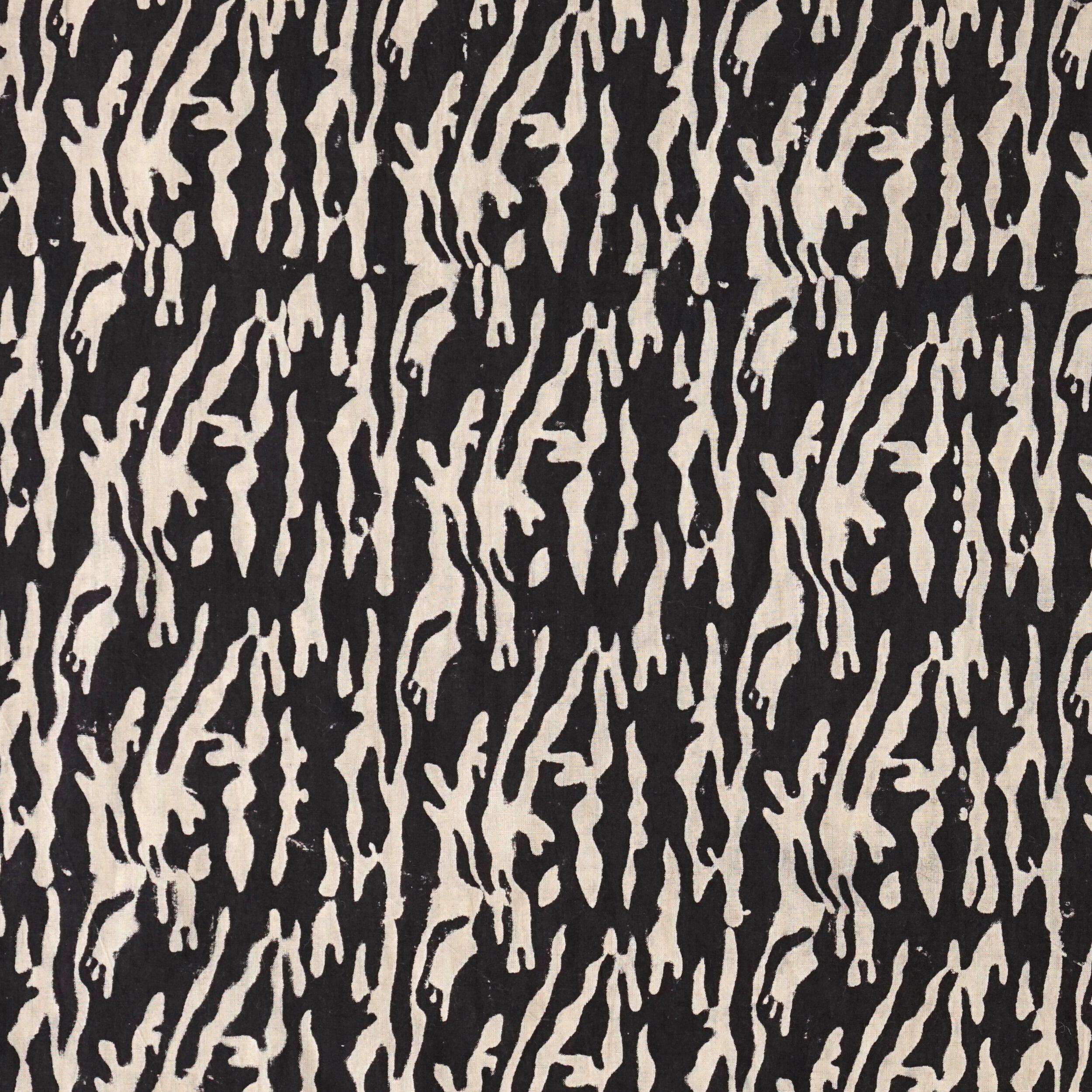 Indian Hand Woodblock-Printed Cotton - Tiger Print - Printed With Black Iron Rust Dye - Flat