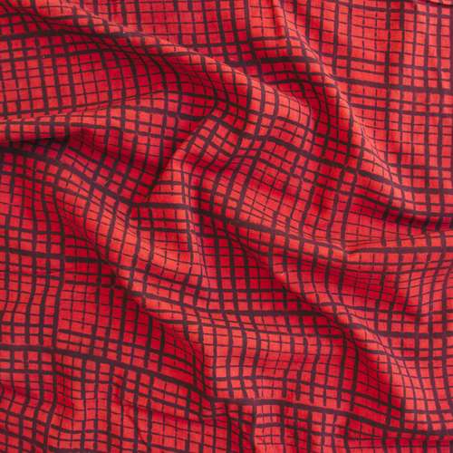 100% Block-Printed Cotton Fabric - Ajrak - Alizarin Black Slubbed Grid Print - Contrast