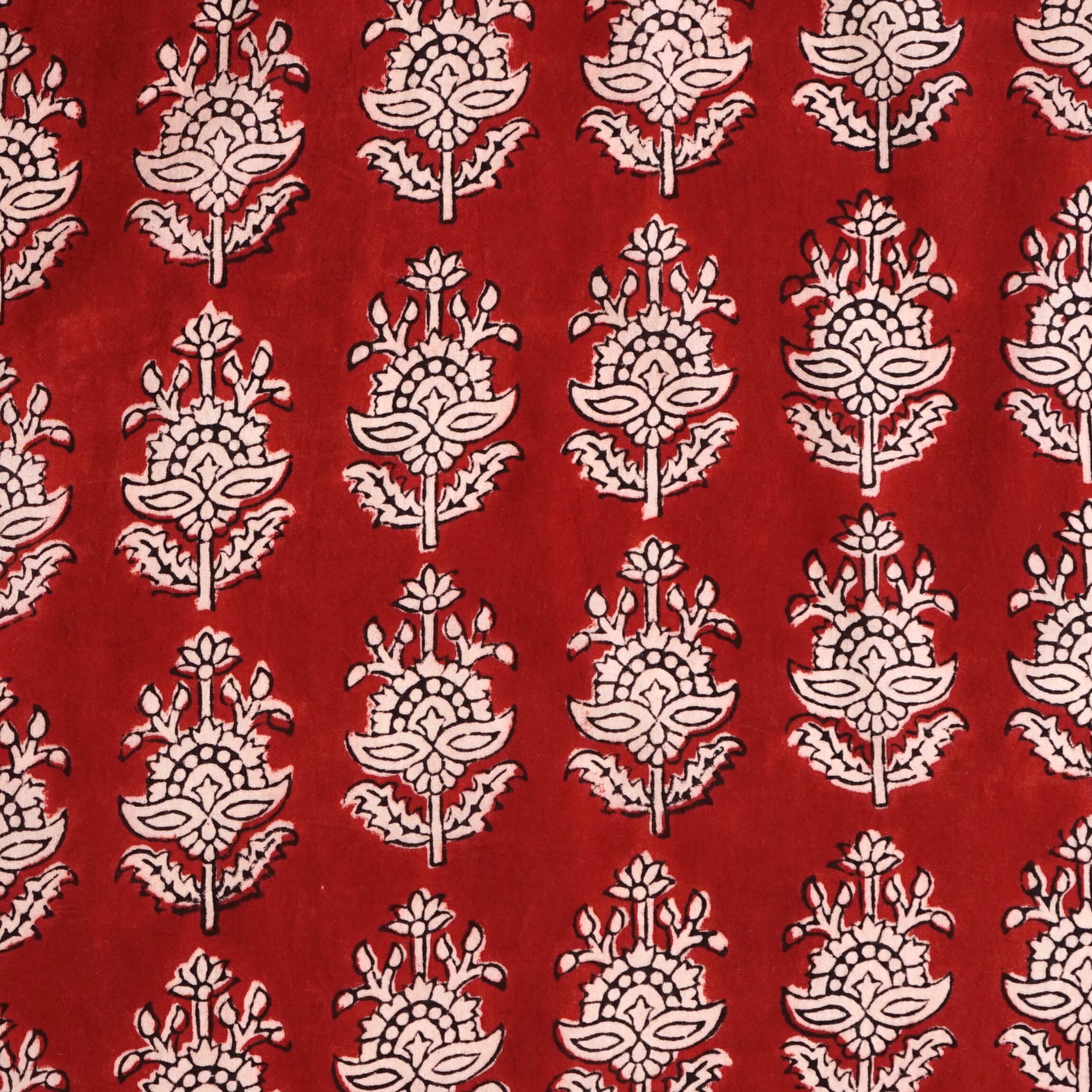 100% Block-Printed Cotton Fabric From India - Talkin' About Design - Iron Rust Black & Alizarin Red Dyes - Flat