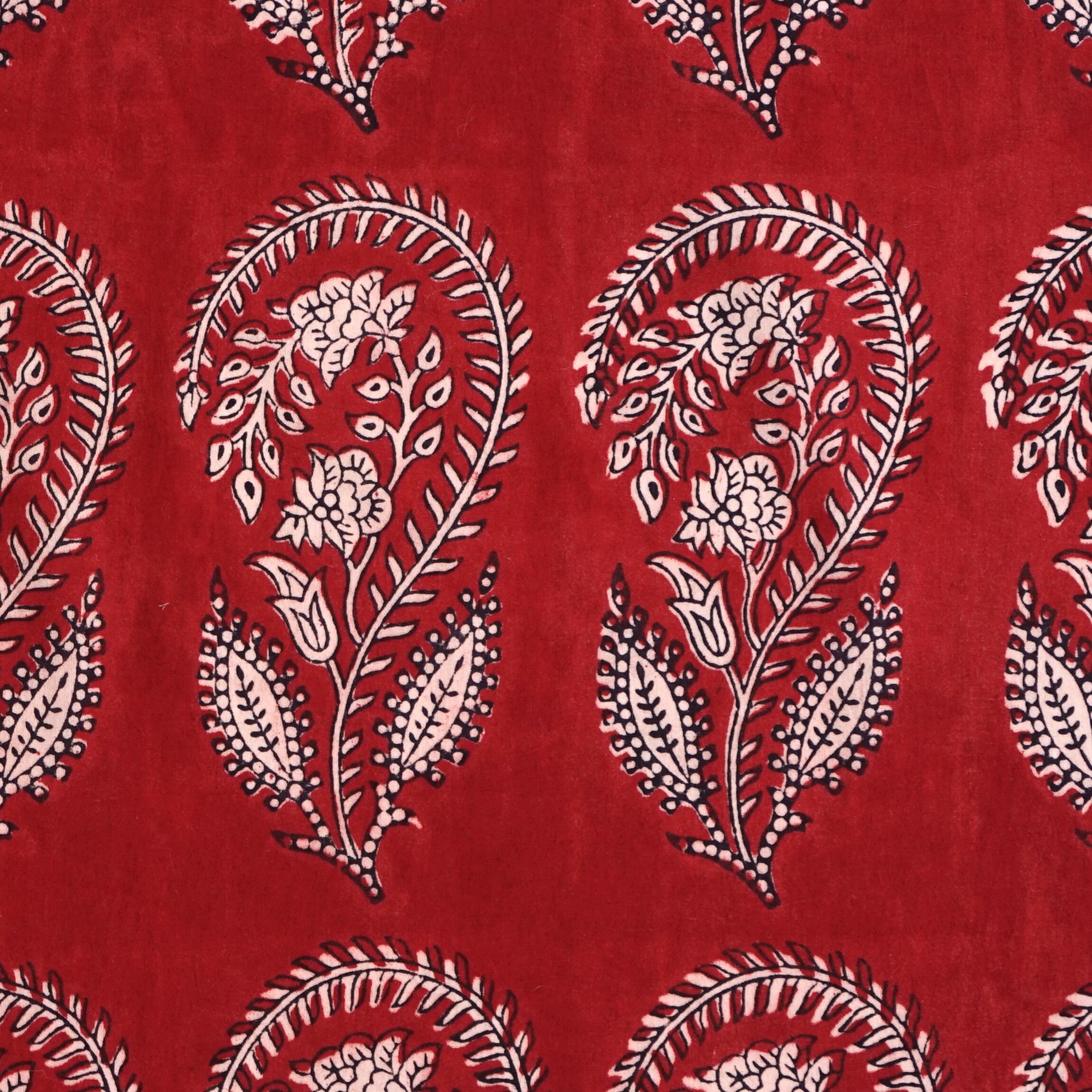 100% Block - Printed Cotton Fabric From India - Scorpion Design - Iron Rust Black & Alizarin Red Dyes - Flat