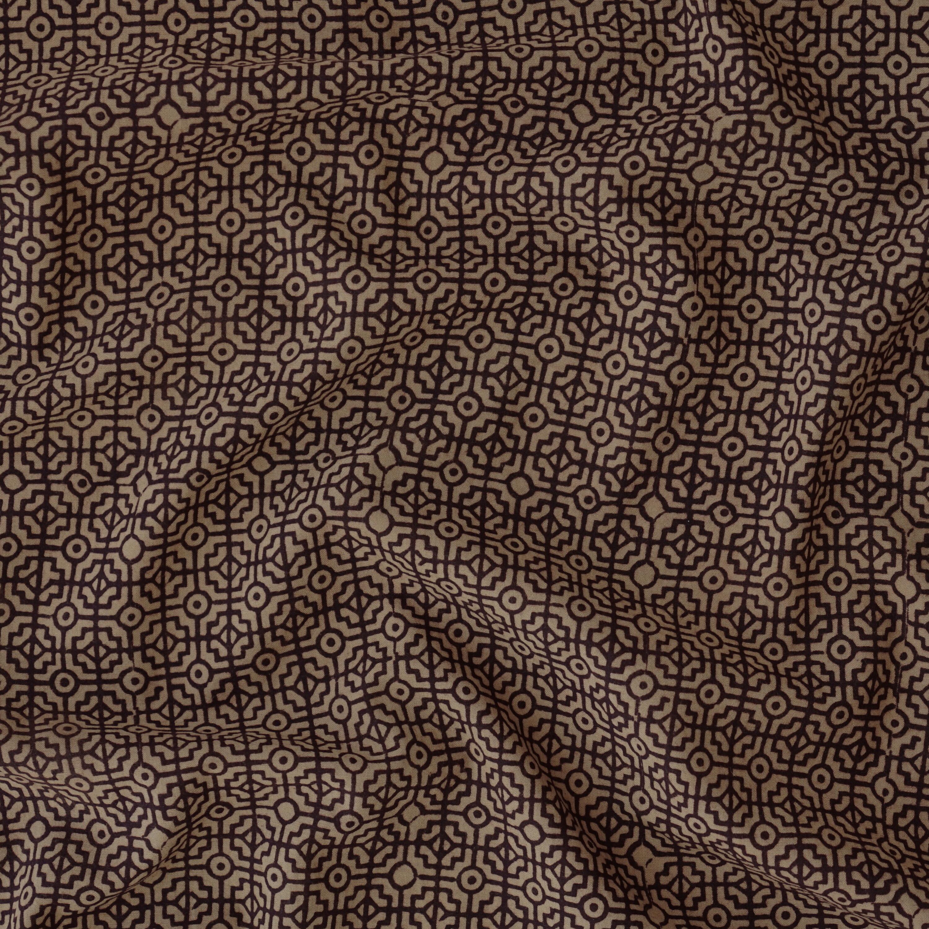 100% Block-Printed Cotton Fabric From India - Bagh Method - Iron Rust Black & Indigosol Khaki - Mystic Musings Print - Contrast