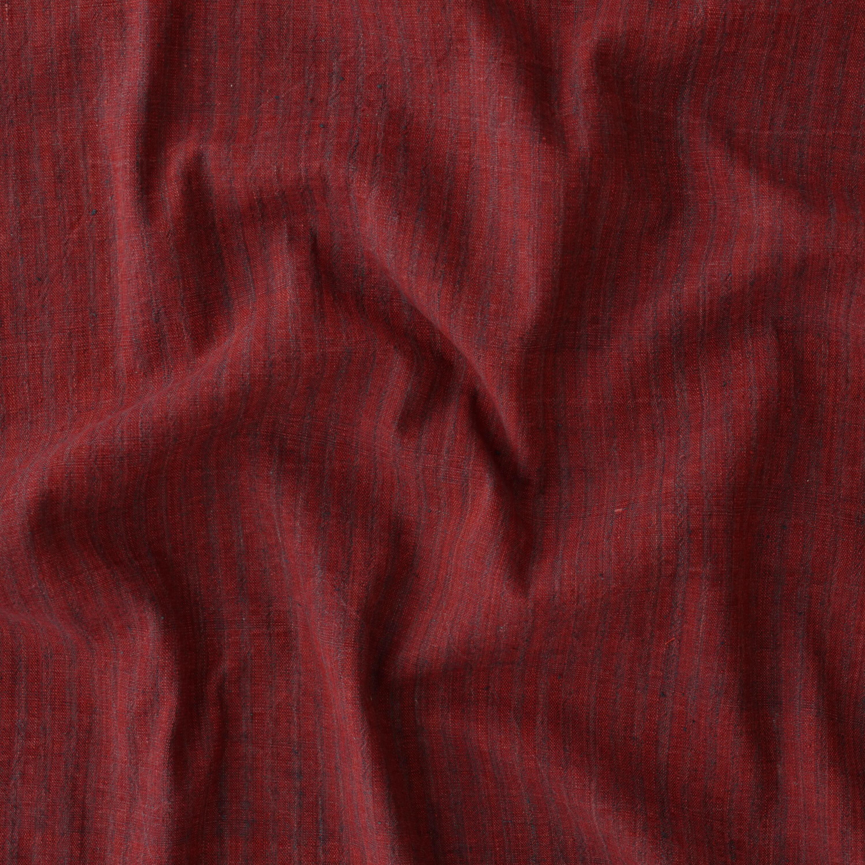 100% Handloom Woven Cotton - Dented Stripes - Red Alizarin Dented Warp, Natural Indigo Green Warp - Contrast