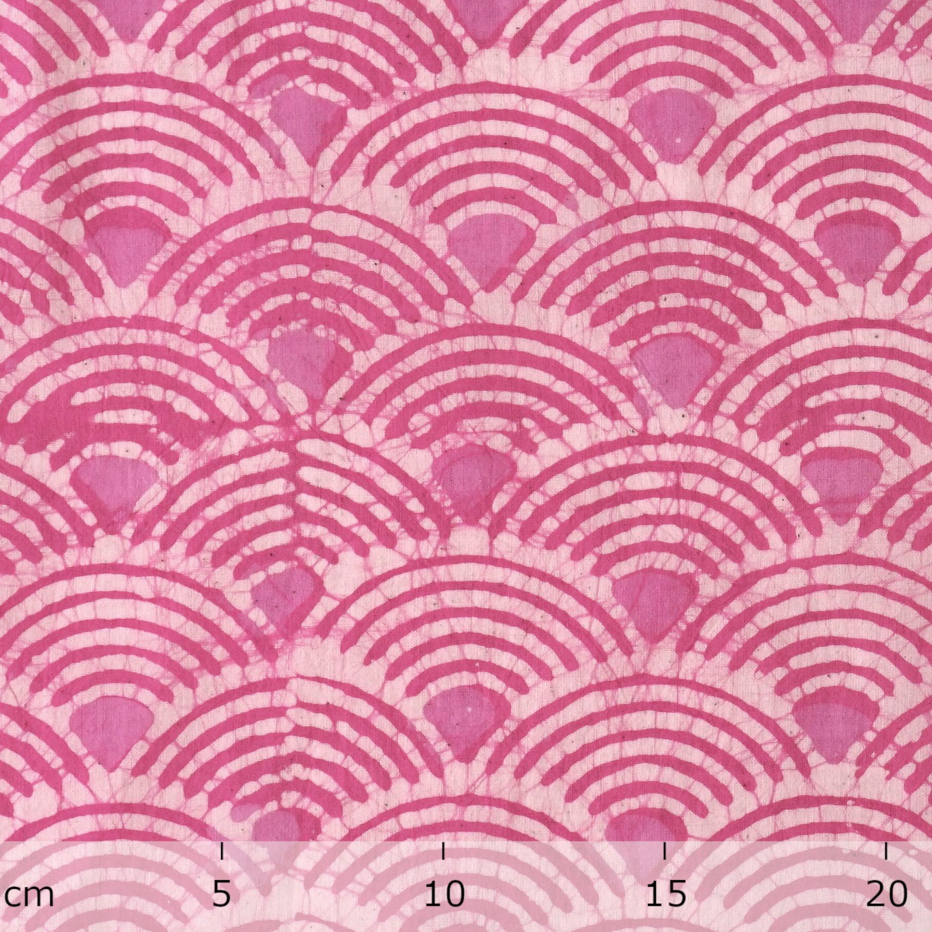 100% Block-Printed Batik Cotton Fabric From India - Batik - Pink Red Scales - Ruler