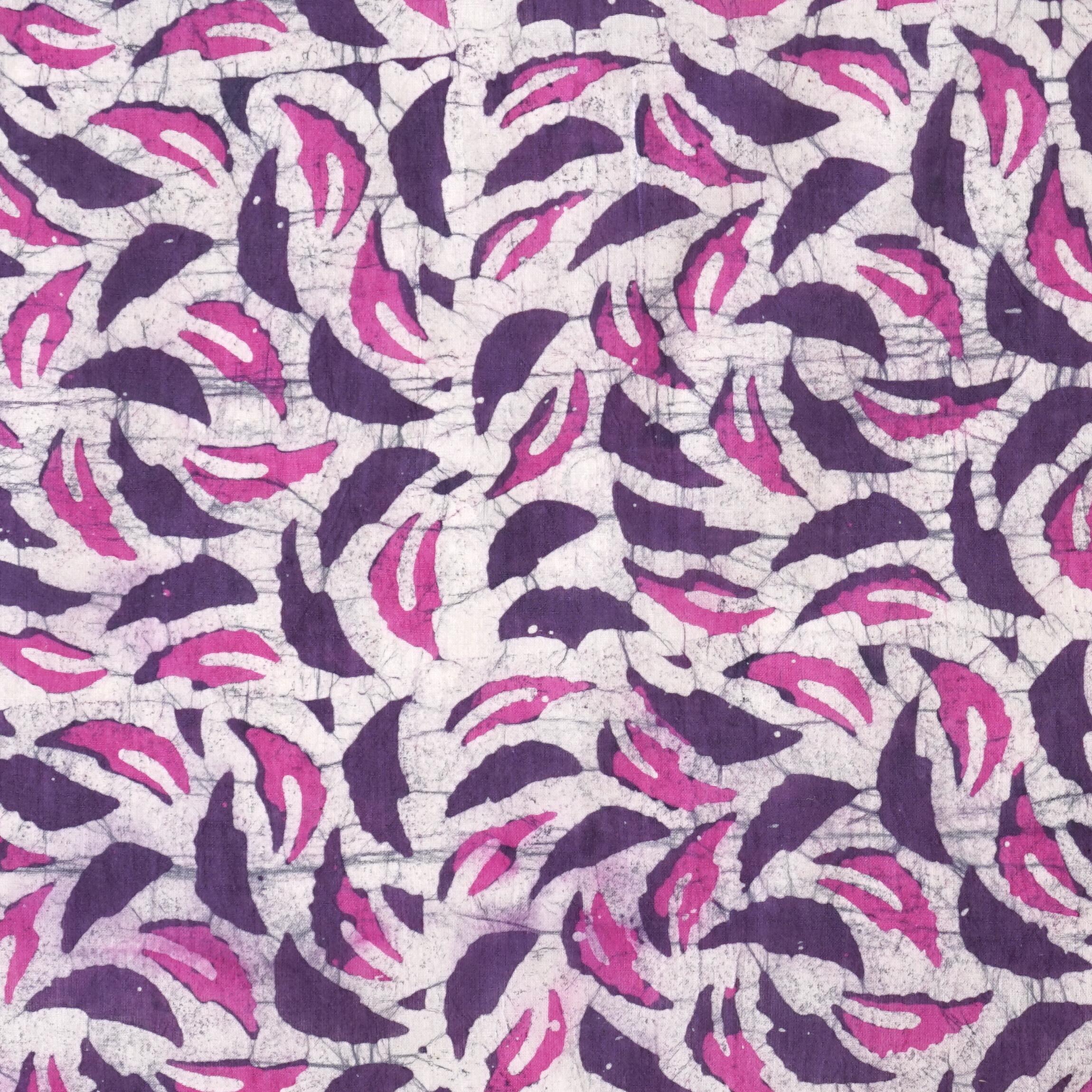100% Block-Printed Batik Cotton Fabric From India - Purple Rain Motif - Flat