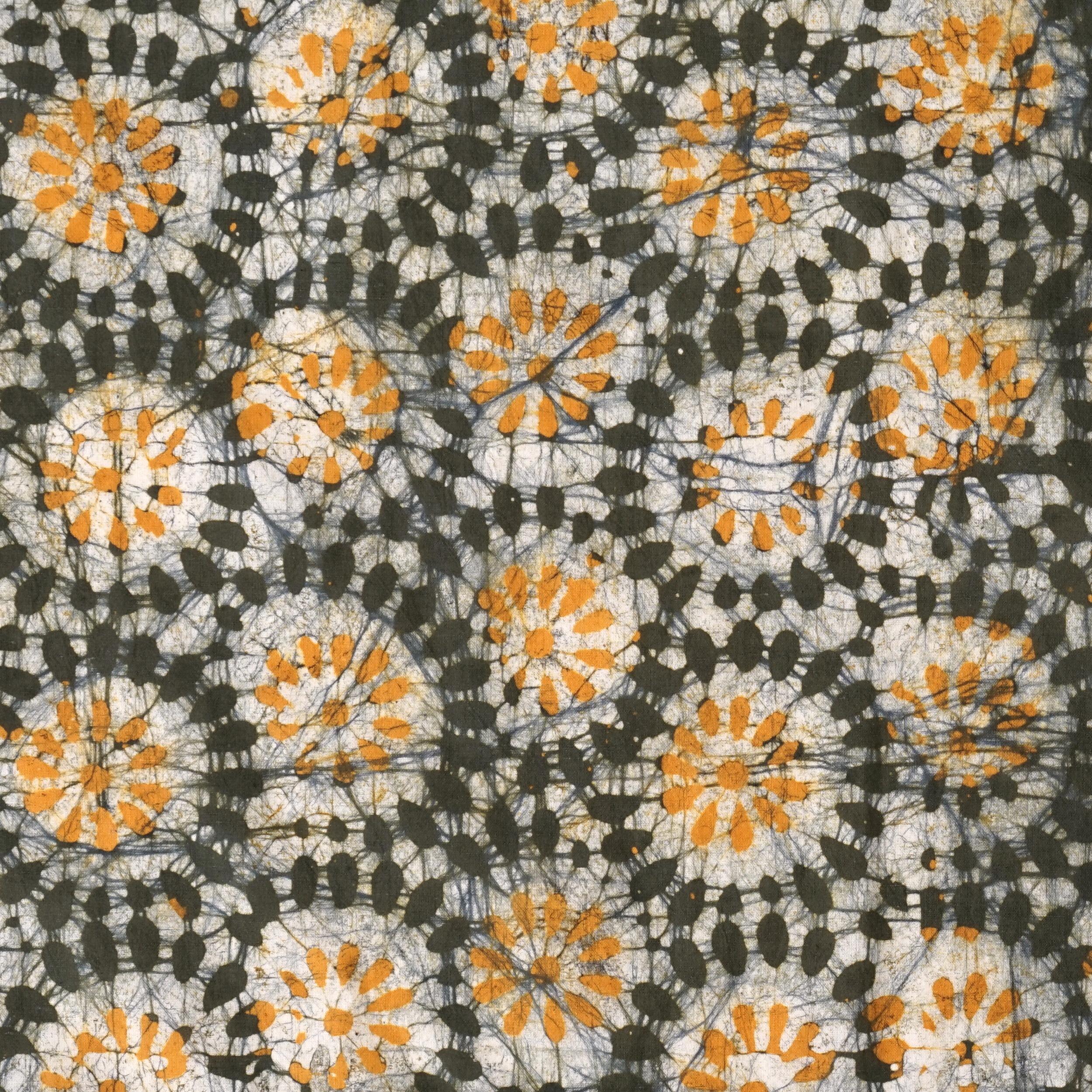 100% Block-Printed Batik Cotton Fabric From India - Jalebi Motif - Flat