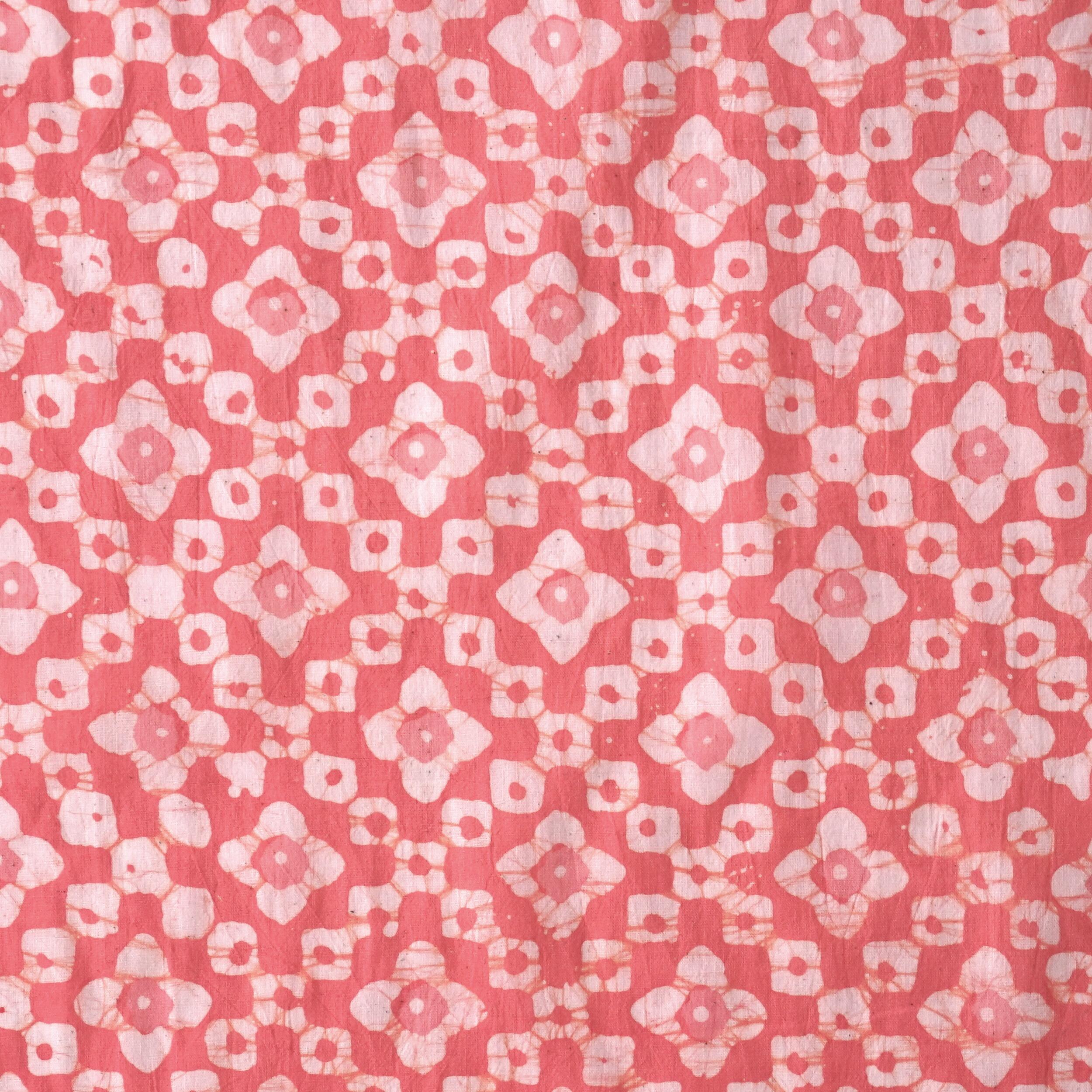 100% Block-Printed Batik Cotton Fabric From India - Alhambra Tiles Motif - Salmon Dye - Flat