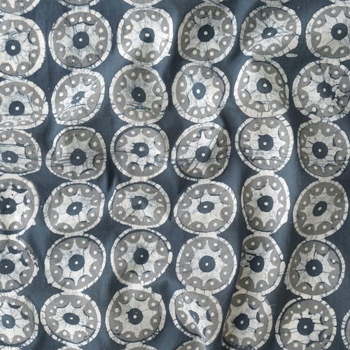 100% Block-Printed Batik Cotton Fabric From India - Shielding Design - Grey Dye - Contrast