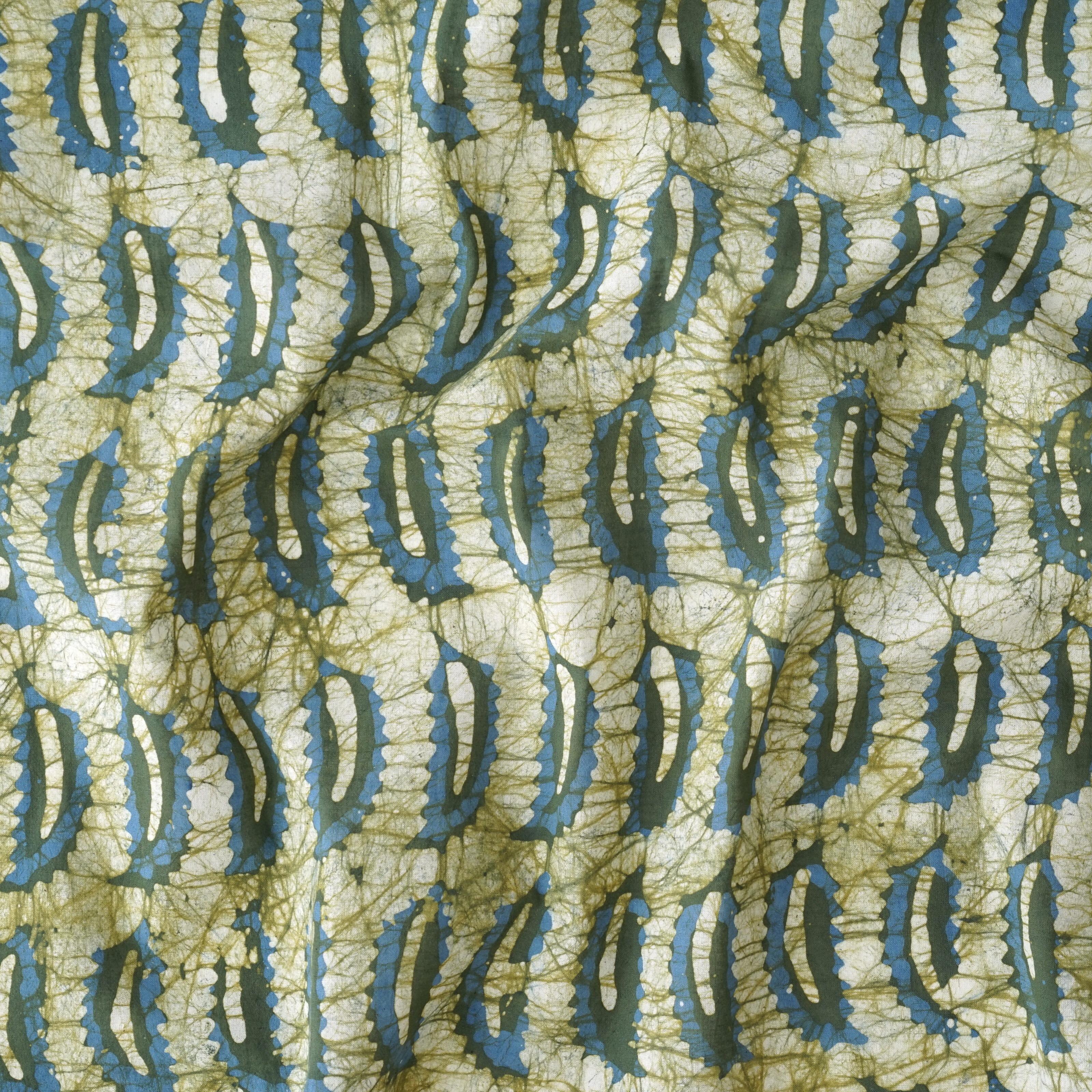 Block-Printed Batik Fabric - Cotton Cloth - Reactive Dyes - Banana Leaves Design - Contrast