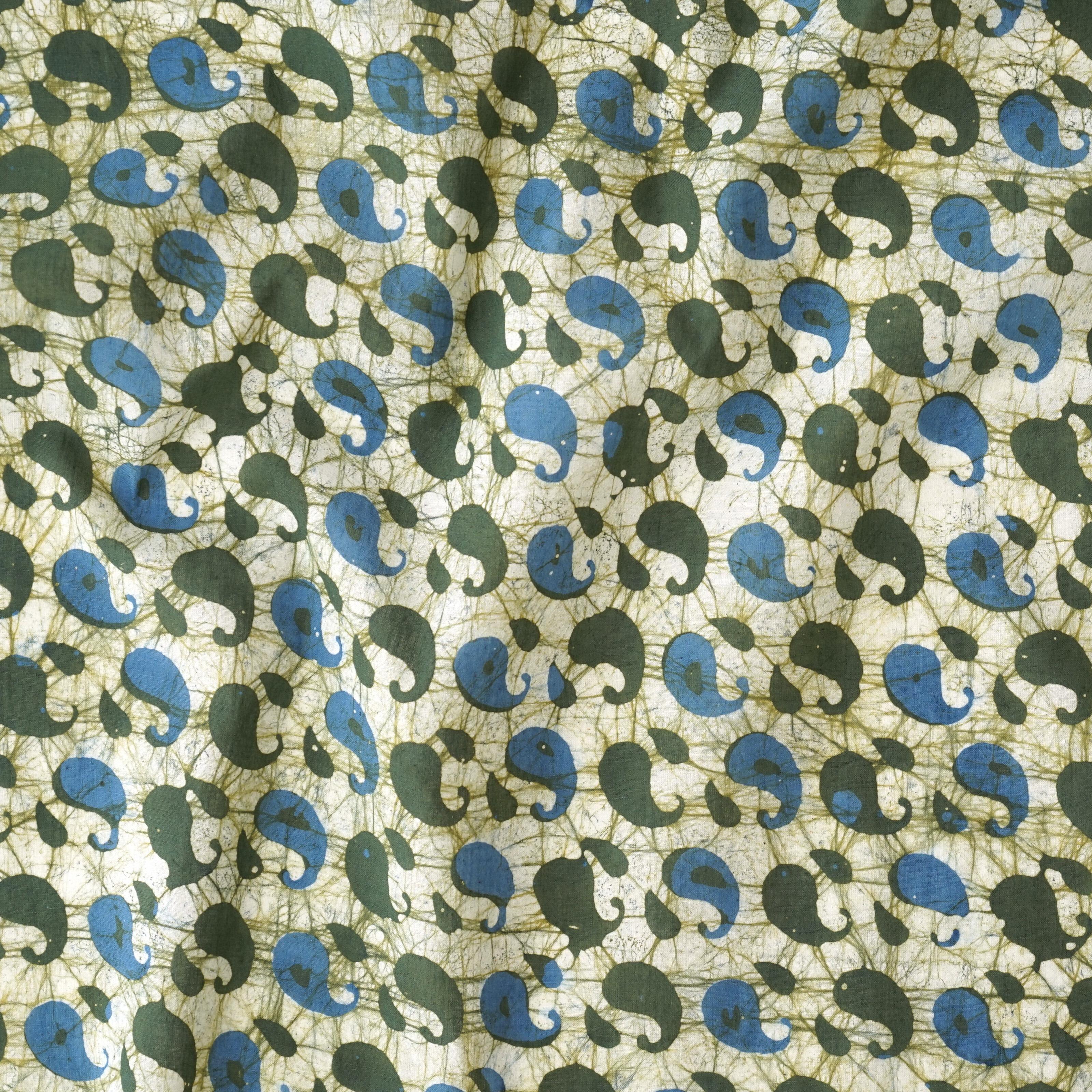 Block-Printed Batik Fabric - Cotton Cloth - Reactive Dyes - Paisley Design - Contrast