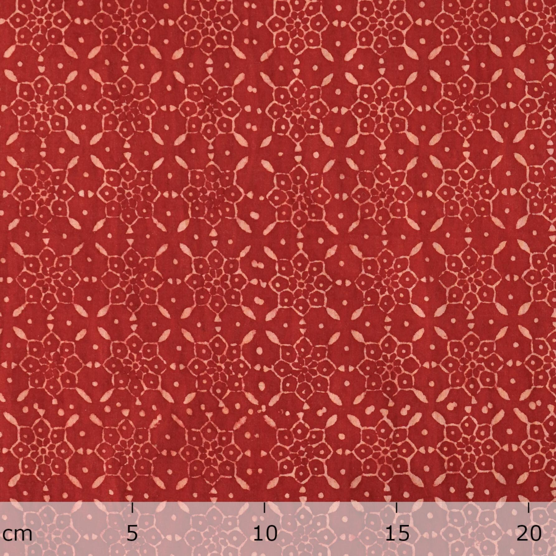 3 - AHM53 - Block-Printed Cotton Fabric - Alizarin Dye - Red - Pangs Motif - Ruler
