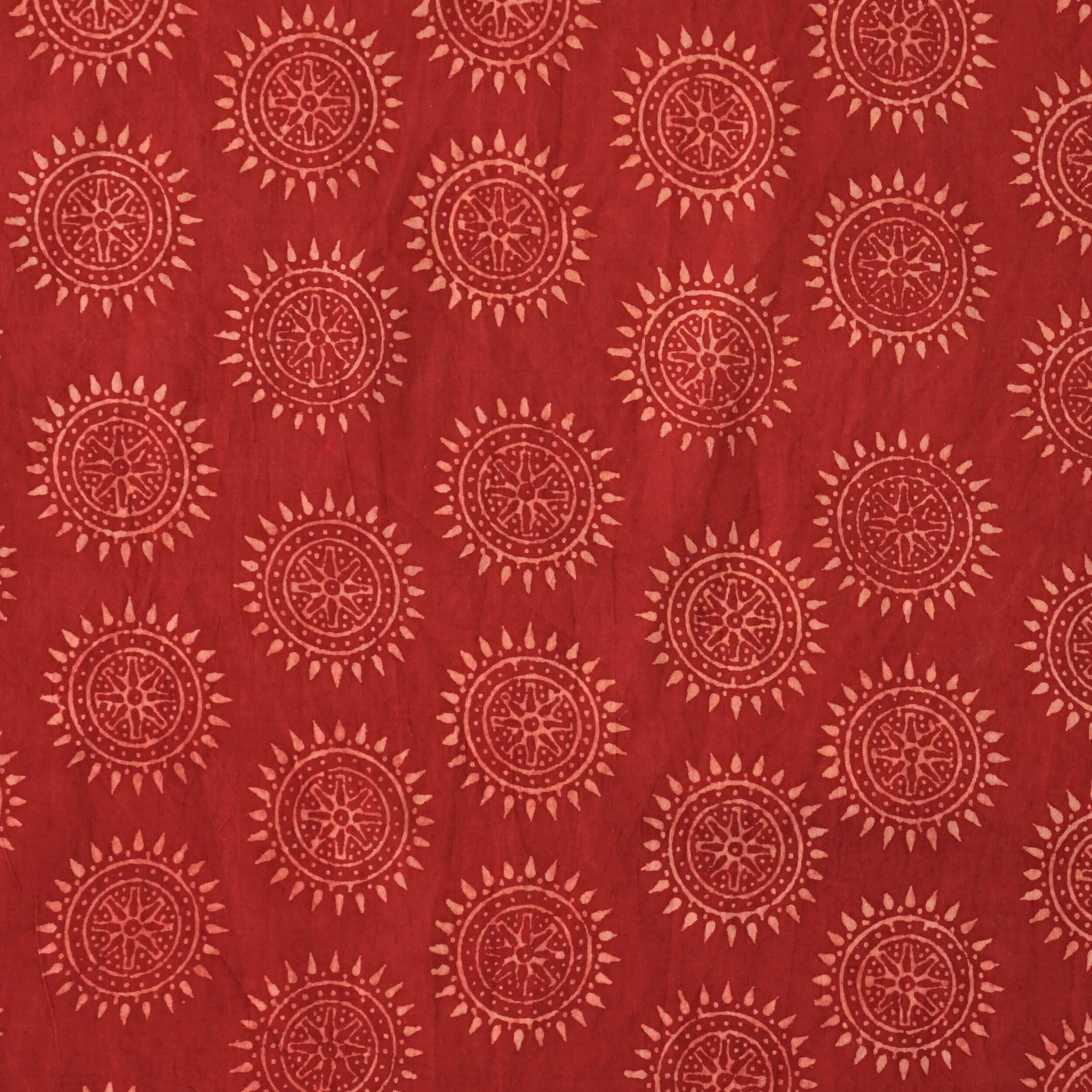 2 - AHM52 - Block-Printed Cotton Fabric - Alizarin Dye - Red - Troubadour Design - Flat