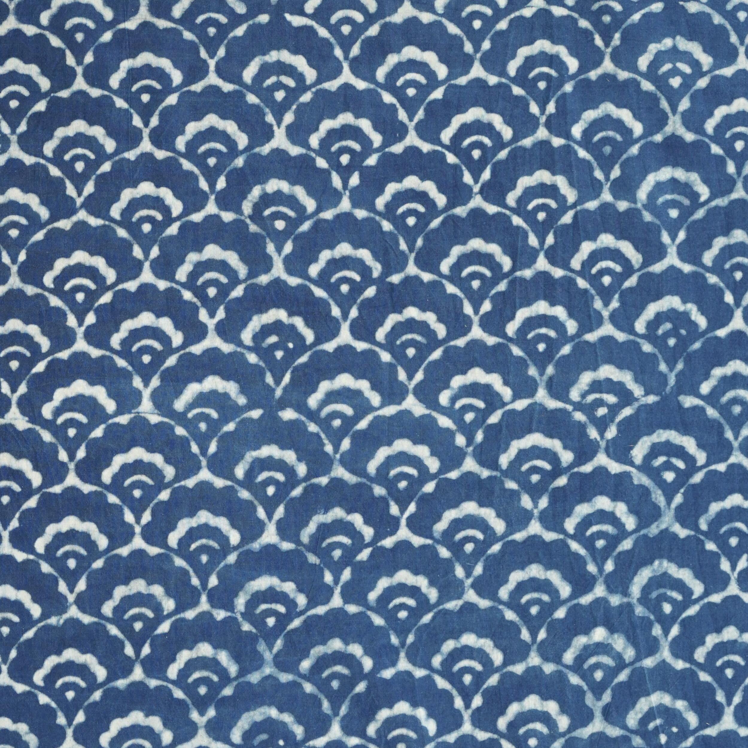 2 - AHM19 - Block-Printed Cloth - 100% Cotton Fabric - Indigo Dye - Abode of Clouds - Flat