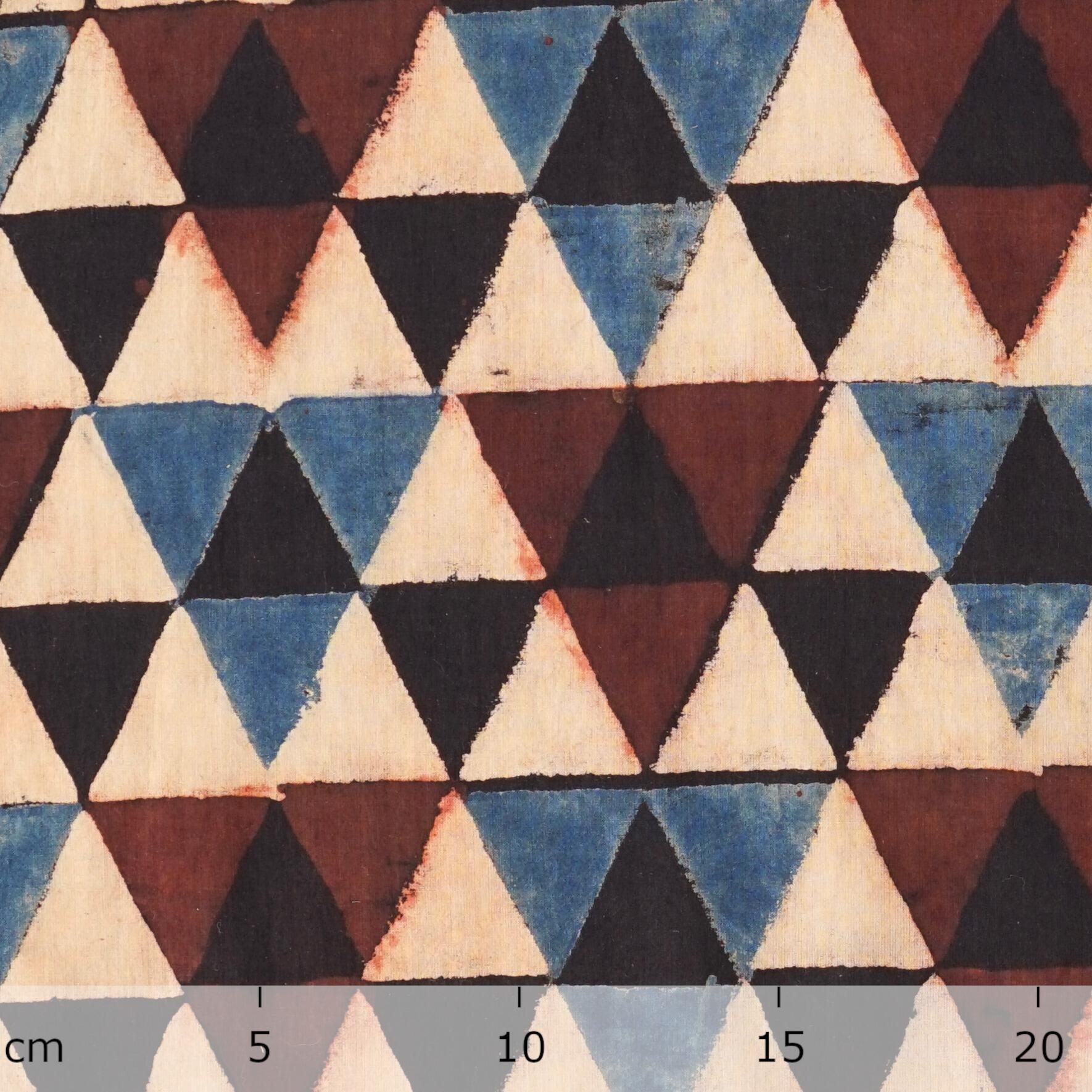 4 - SIK53 - Hand Block-Printed Cotton - Aula Triangles Design - Indigo Blue, Black, Alizarin Red Dyes - Ruler