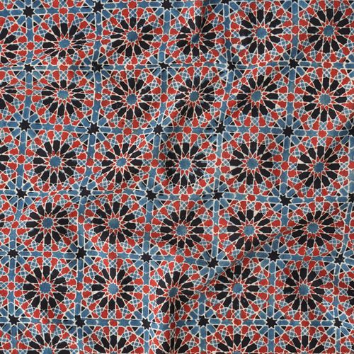 SIK09 - Indian Block Printed Cotton Fabric - Ajrak - Indigo, Alizarin Red, Iron Black, White Resist Web - Contrast