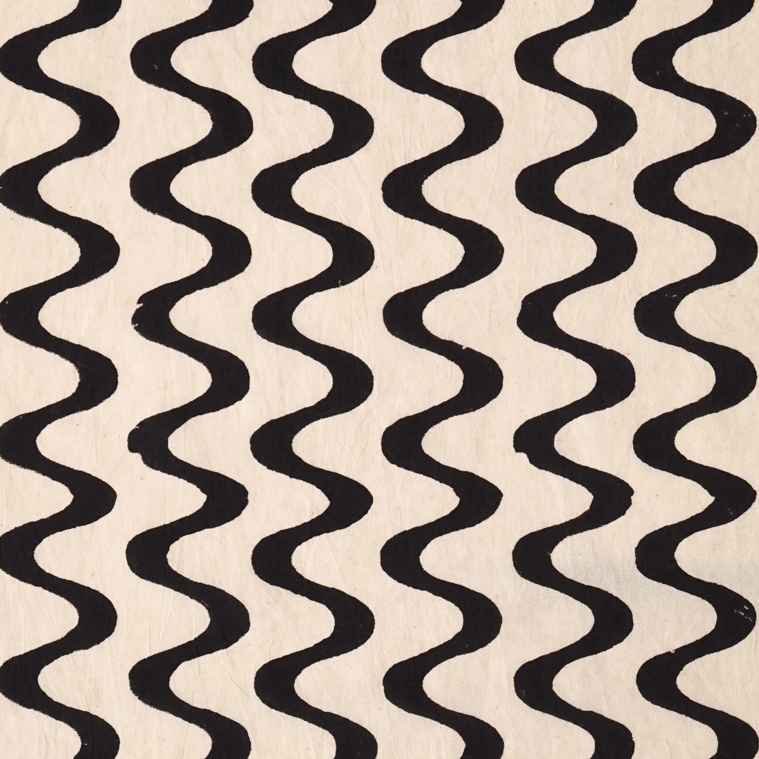 100% Block-Printed Cotton Fabric From India- Ajrak - Alizarin White Resist Waves Print - Flat