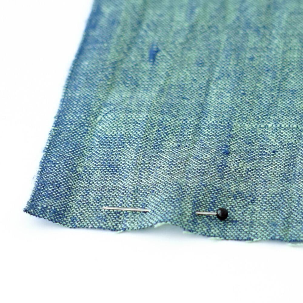 Organic Kala Cotton - Handloom Woven - Blue & Green Shot Cotton - Cross Colour - 1 by 1 - Plain Weave - Yarn Dye - Pin