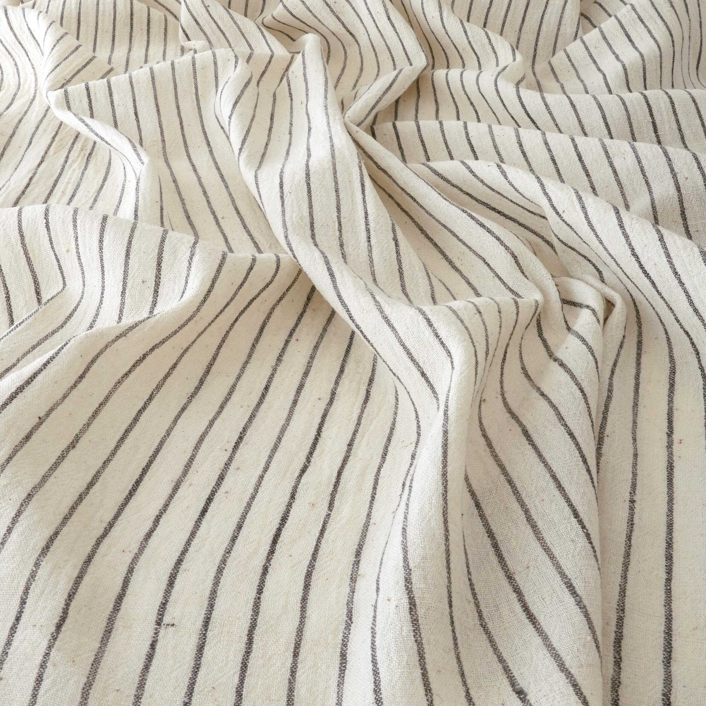 LAK02 - Handloom-Woven Fabric - Organic Cotton Cloth - Stripes - Pinstripes - Natural Black Dye - Contrast