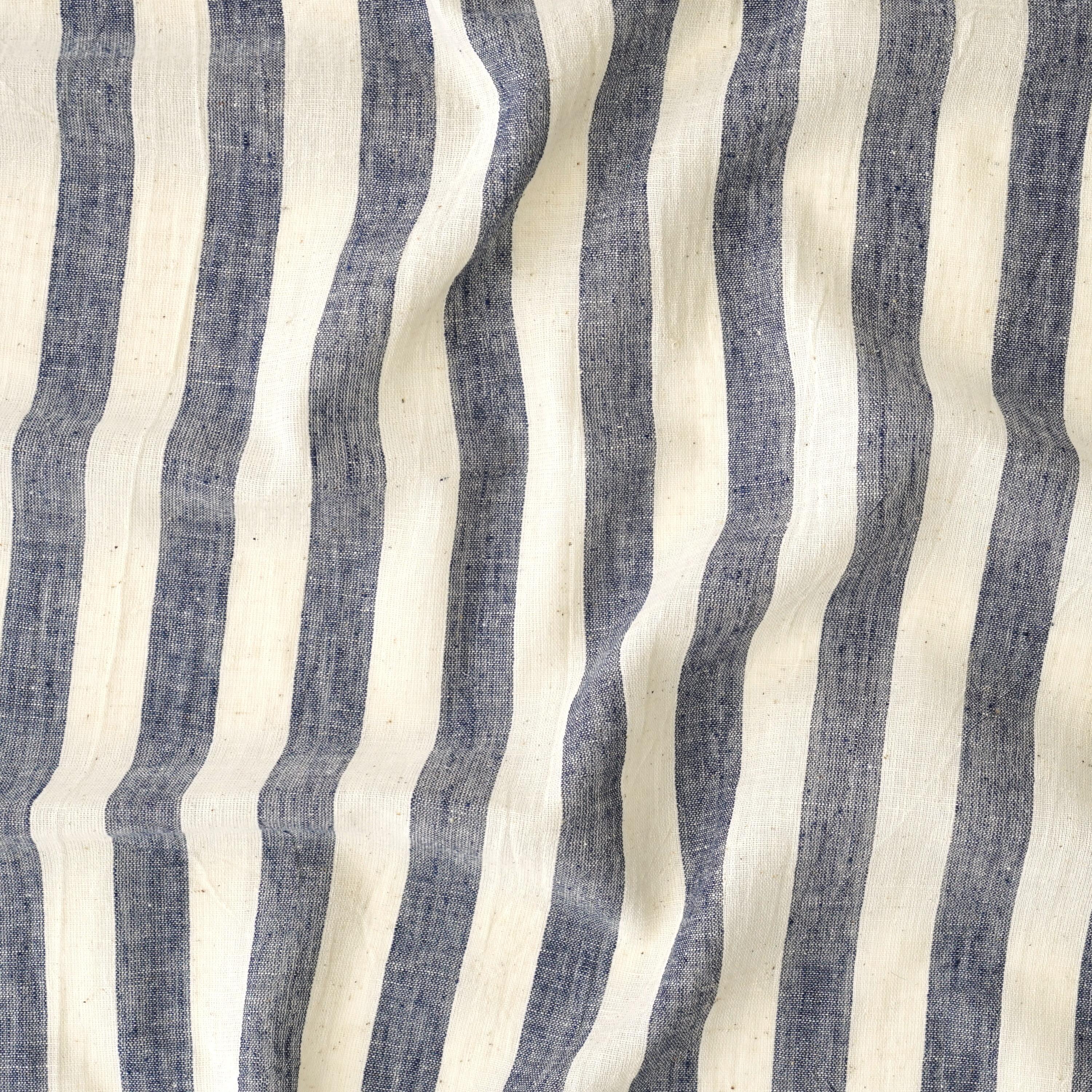KJC03 - Organic Kala Cotton - Handloom Woven - Plain Weave - 1 by 1 - Stripes - Blue Yarn Dye - Contrast