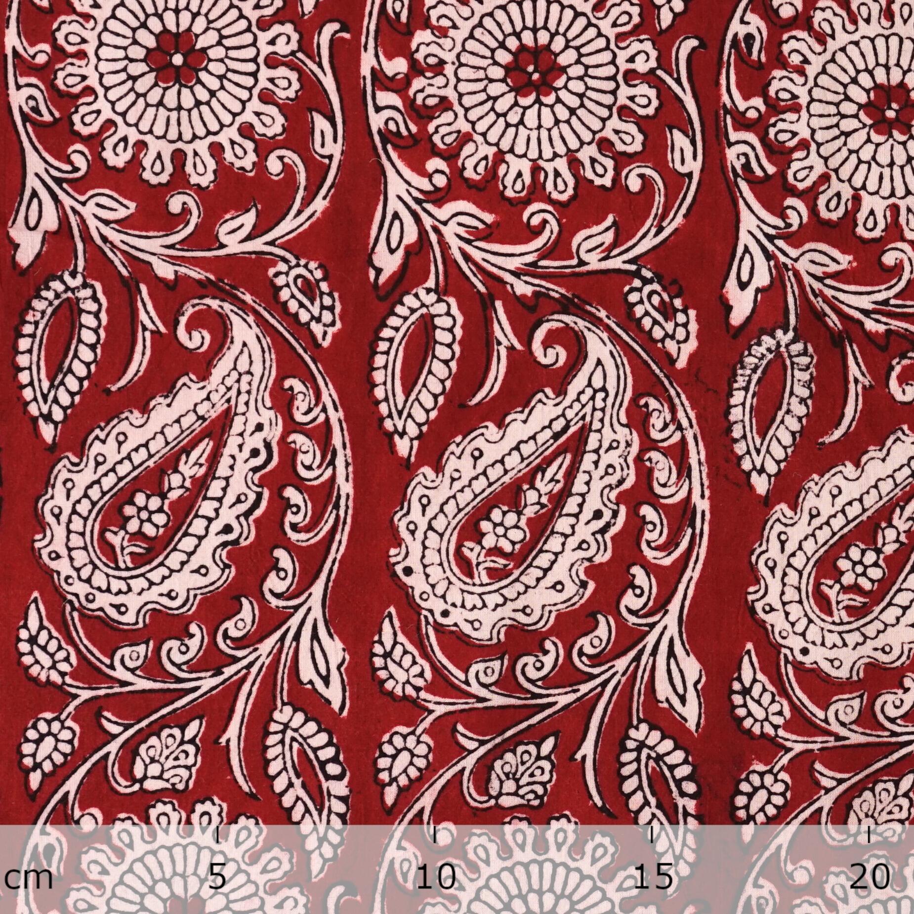 3 - ISK11 - 100% Block-Printed Cotton Fabric From India - Sichuan Pepper Design - Iron Rust Black & Alizarin Red Dyes - Ruler