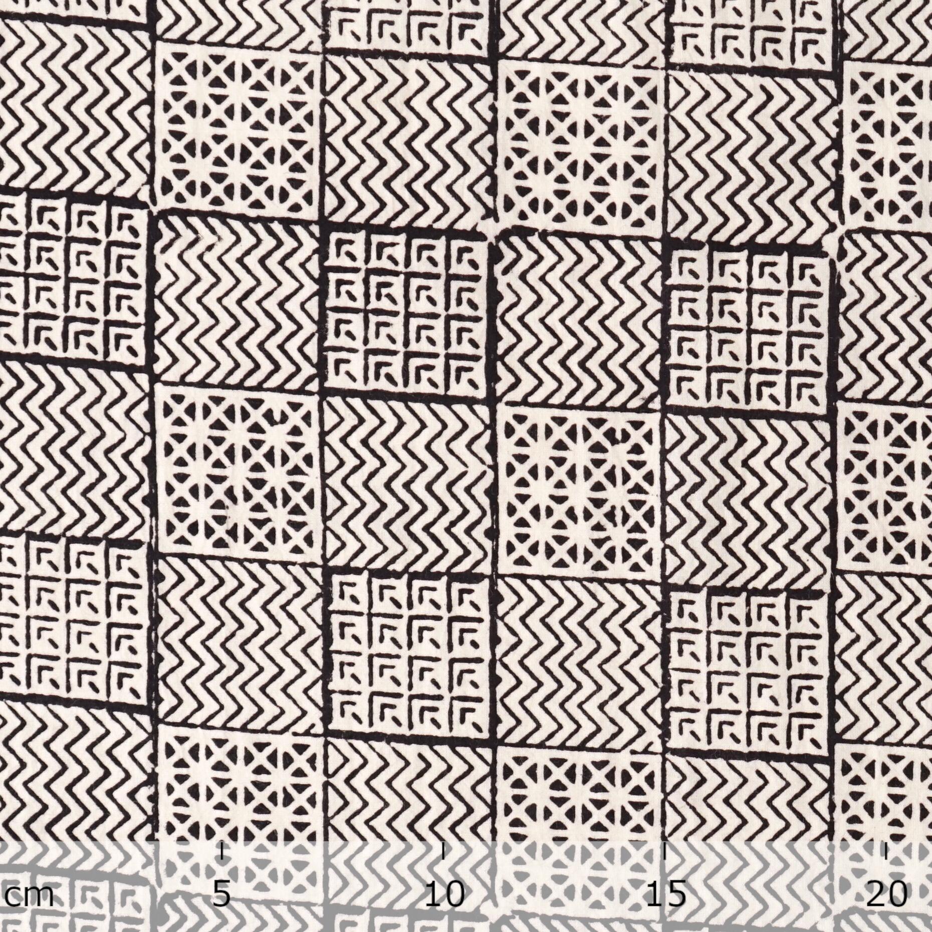 100% Block-Printed Cotton Fabric From India- Bagh - Iron Rust Black Combo Print - Ruler