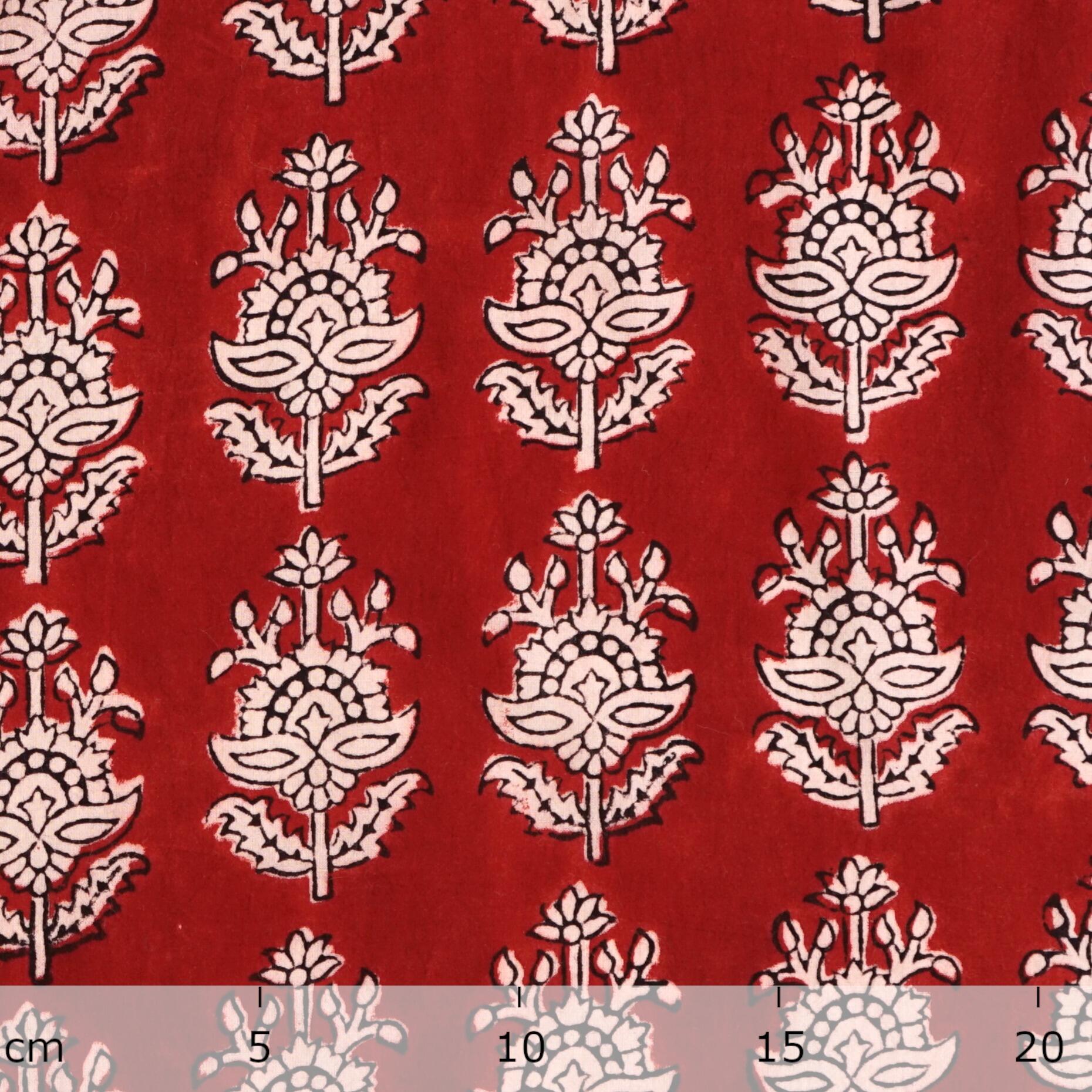 100% Block-Printed Cotton Fabric From India - Talkin' About Design - Iron Rust Black & Alizarin Red Dyes - Ruler