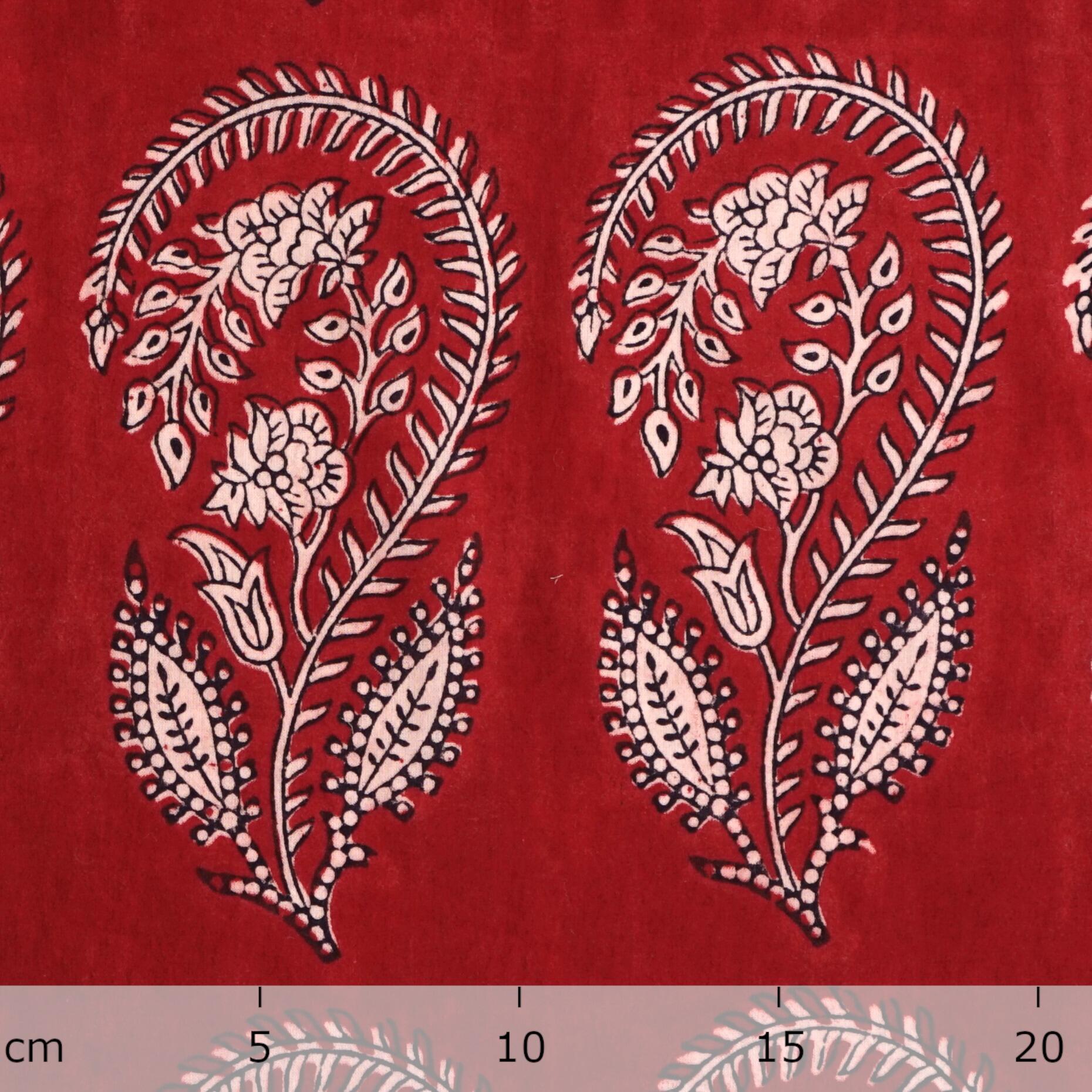 100% Block - Printed Cotton Fabric From India - Scorpion Design - Iron Rust Black & Alizarin Red Dyes - Ruler