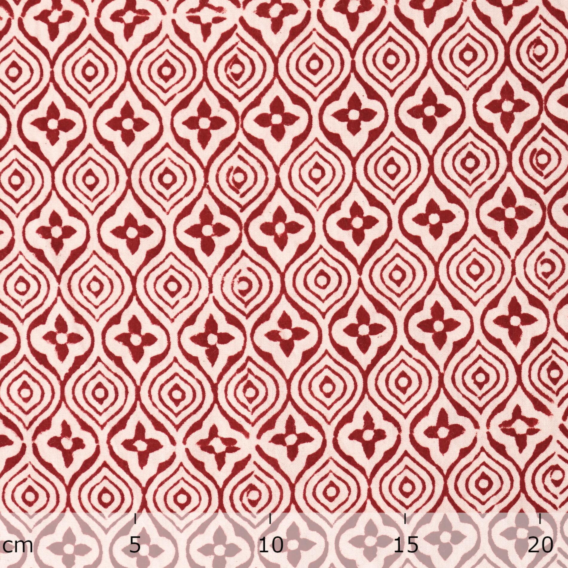 100% Block-Printed Cotton Fabric From India - Bagh Method - Alizarin Red Turkish Delight Print - Ruler