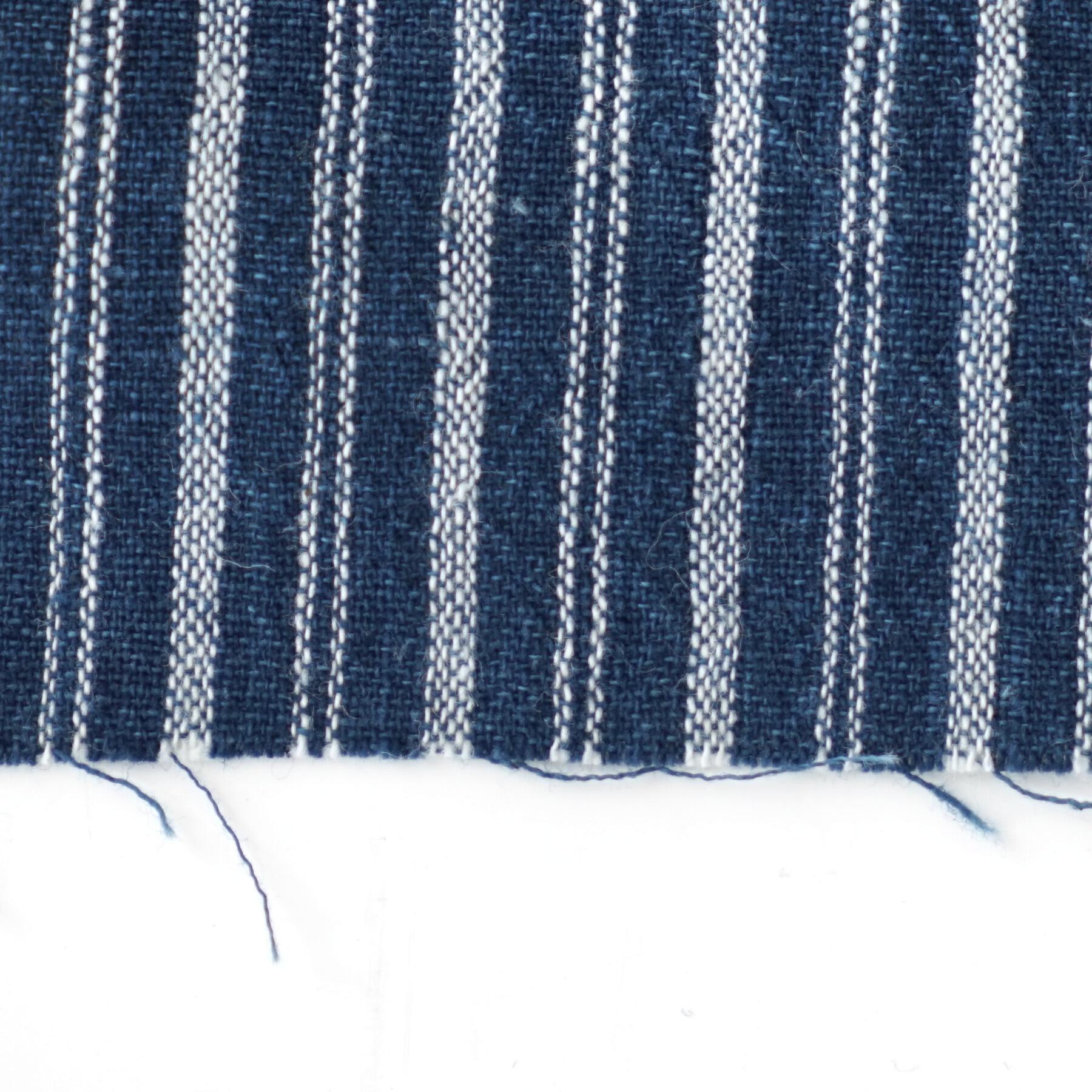 100% Handloom Woven Cotton - Double Stripes - Natural Indigo Warp & Weft, White Warp - Close Up