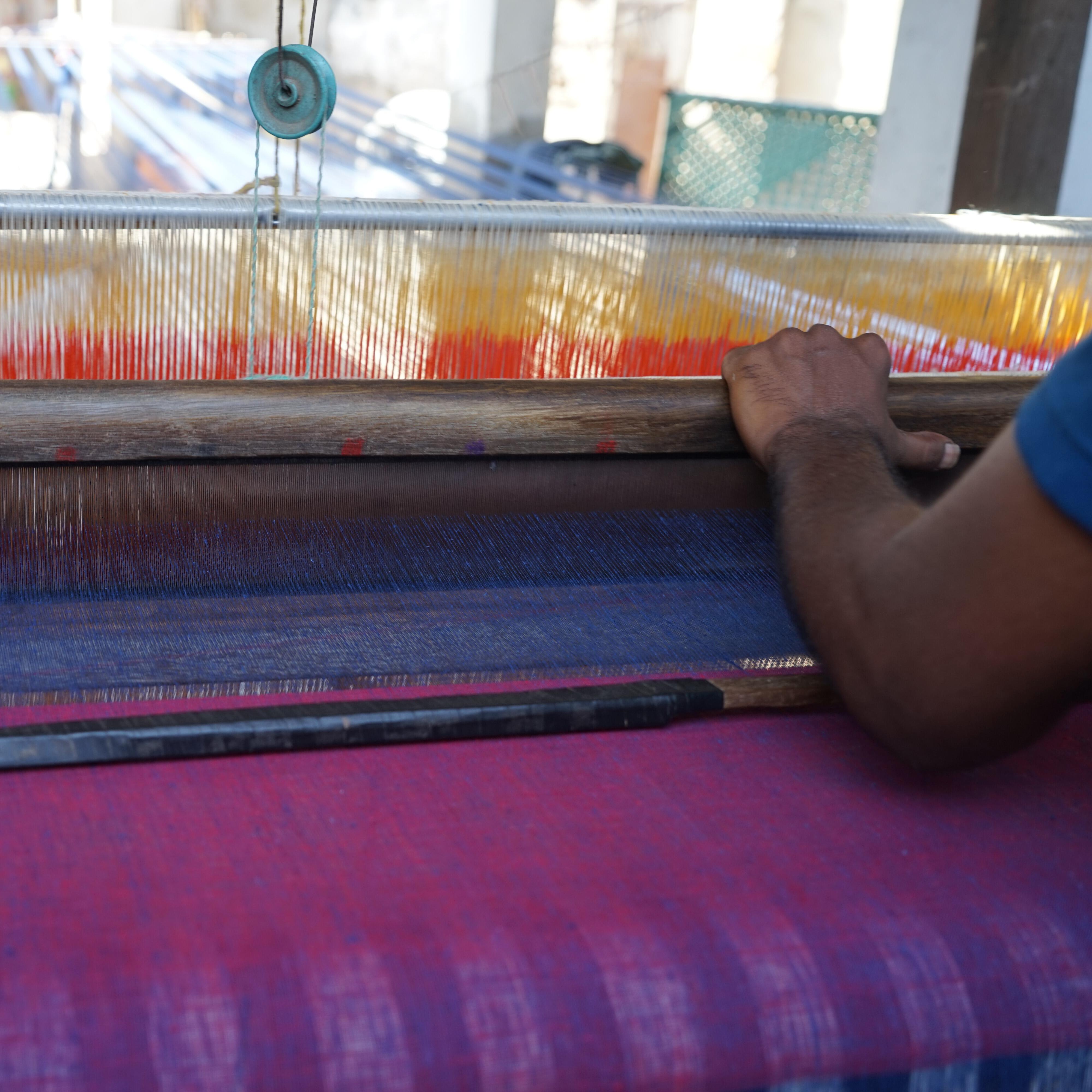 Organic Kala Cotton - Handloom Woven - Red & Blue Shot Cotton - Cross Colour - 1 by 1 - Plain Weave - Yarn Dye - Weaving