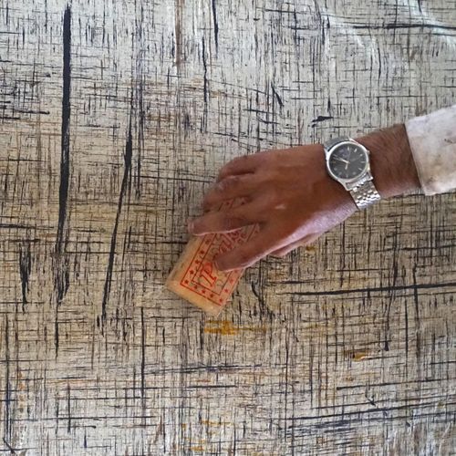 Cotton Cloth Being Brushed with Dye