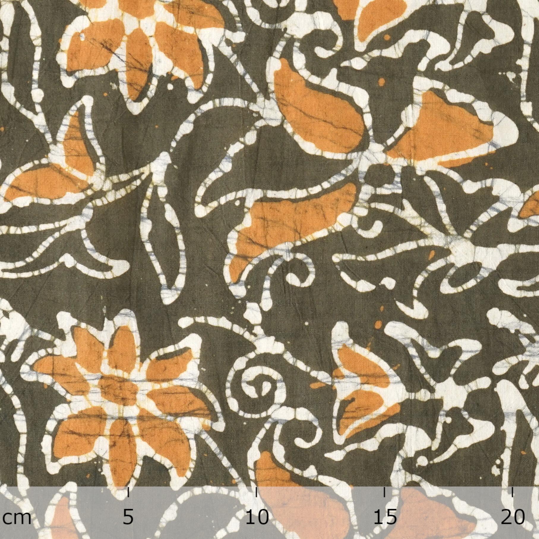 100% Block-Printed Batik Cotton Fabric From India - Clematis Motif - Ruler