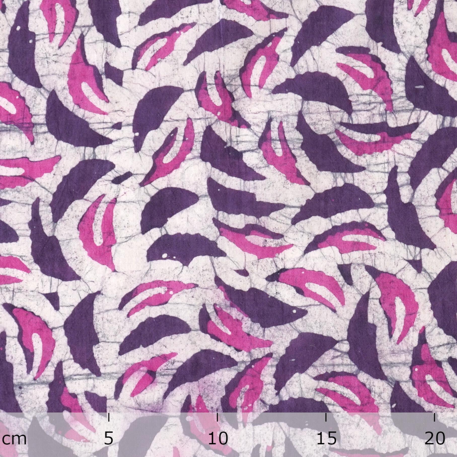100% Block-Printed Batik Cotton Fabric From India - Purple Rain Motif - Ruler