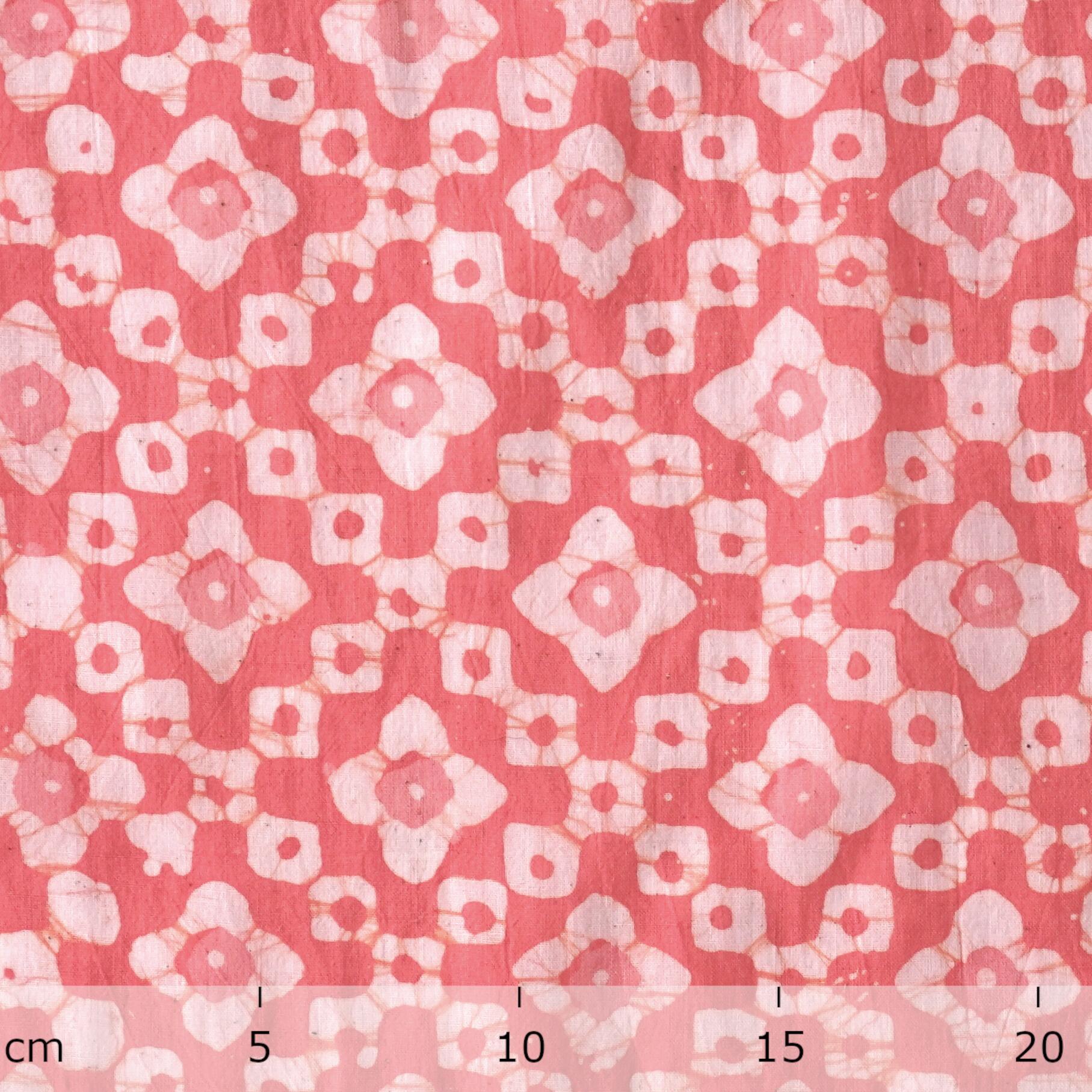 100% Block-Printed Batik Cotton Fabric From India - Alhambra Tiles Motif - Salmon Dye - Ruler