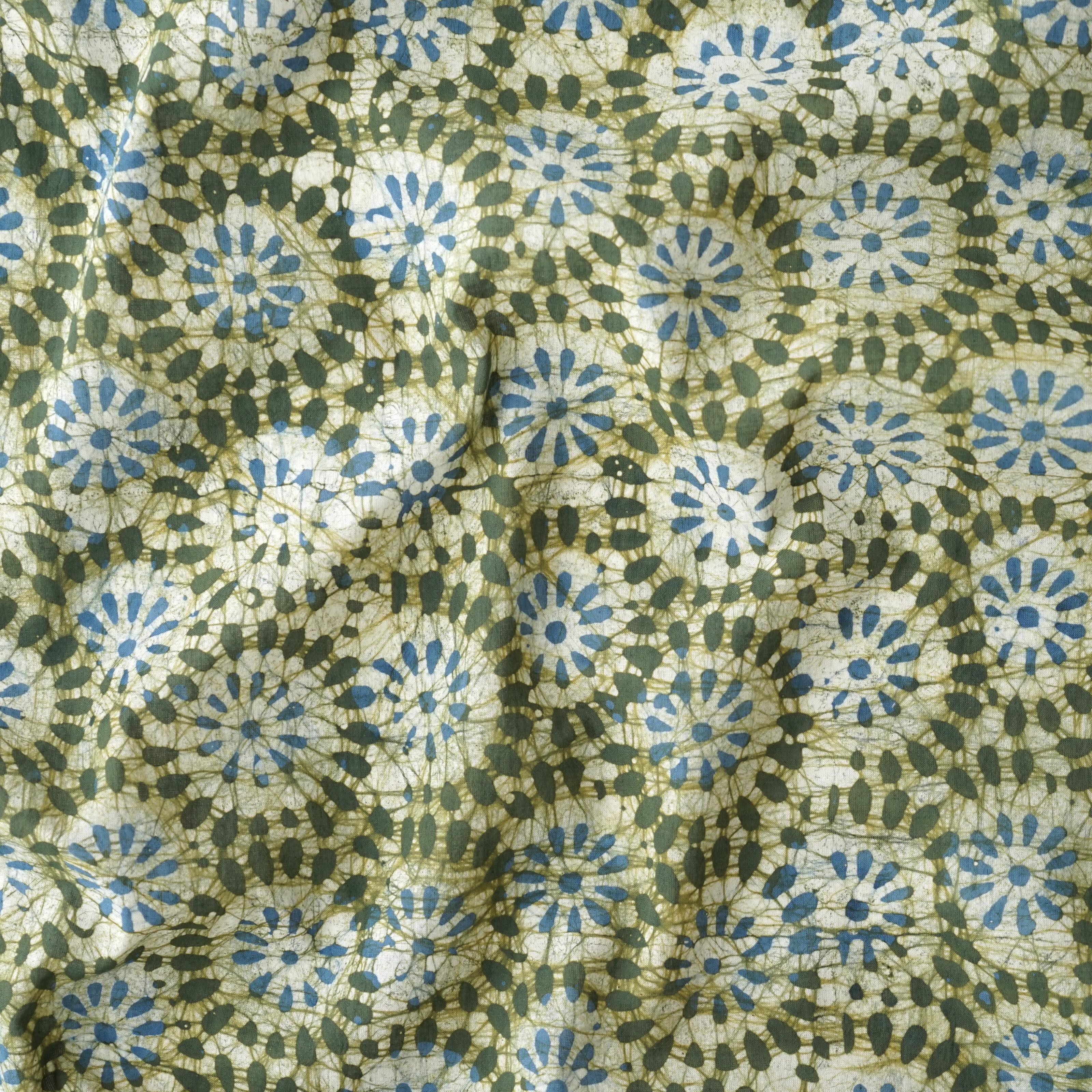 100% Block-Printed Batik Cotton Fabric From India - Lime Pickle Design - Reactive Dye - Contrast