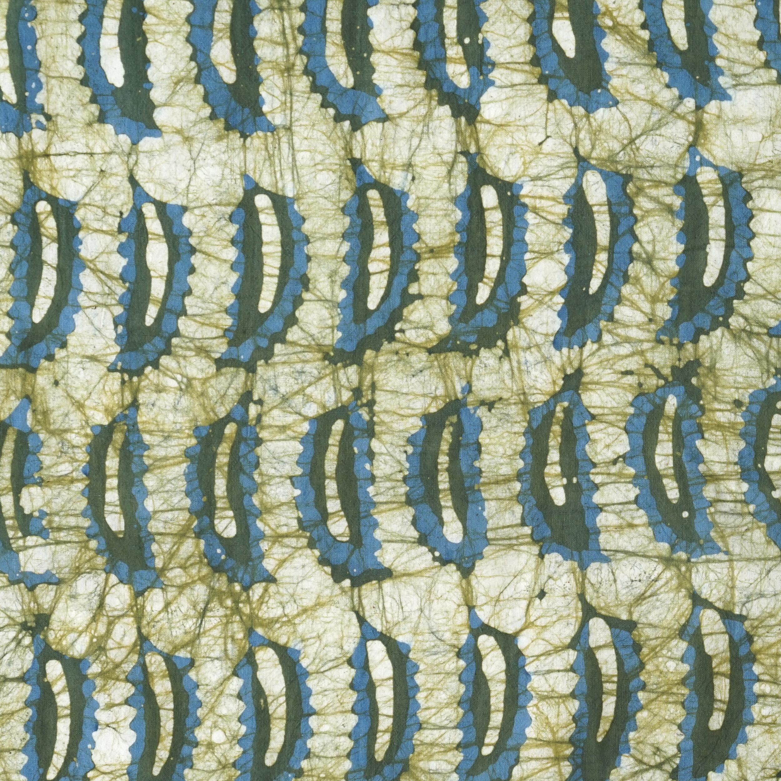 Block-Printed Batik Fabric - Cotton Cloth - Reactive Dyes - Banana Leaves Design - Flat