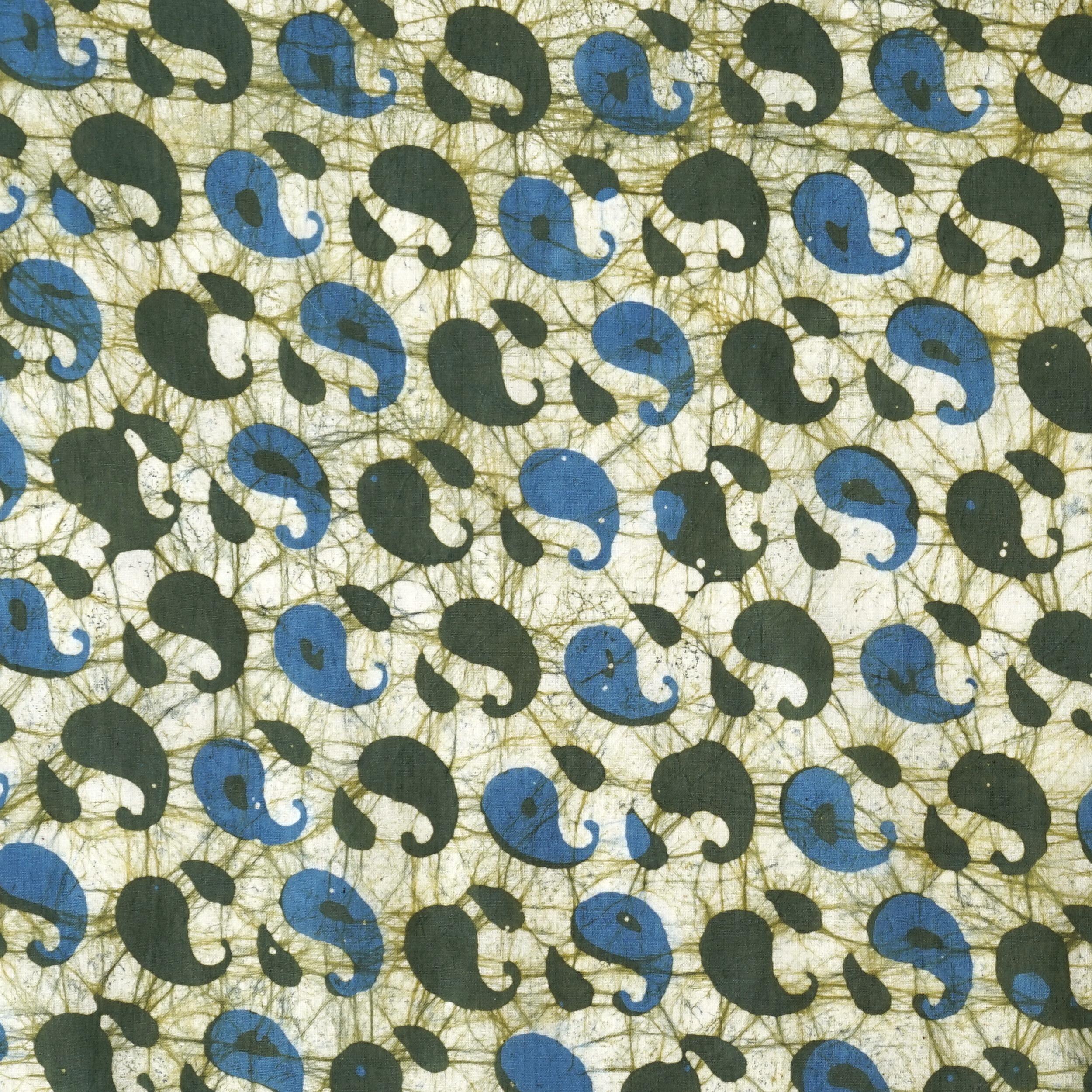 Block-Printed Batik Fabric - Cotton Cloth - Reactive Dyes - Paisley Design - Flat