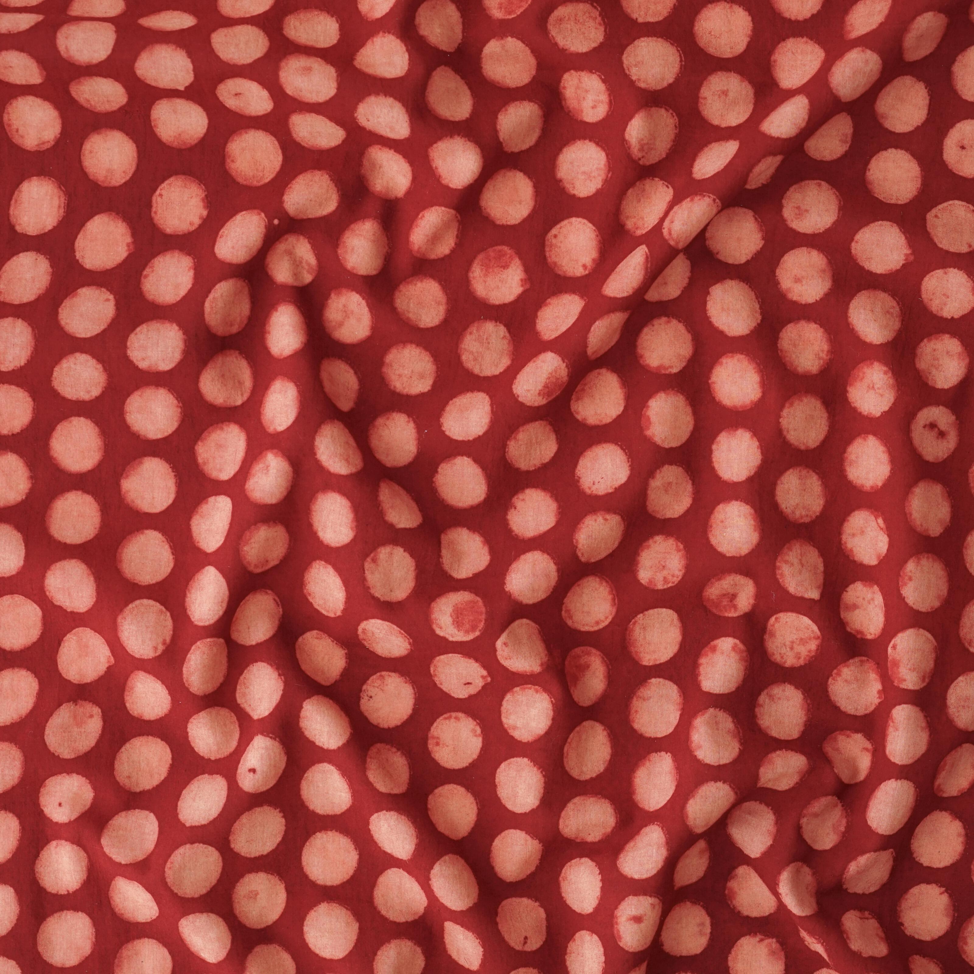 2 - SIK59 - Hand Block-Printed Cotton - Rasagulla Dots Design - Red Alizarin Dye - Contrast
