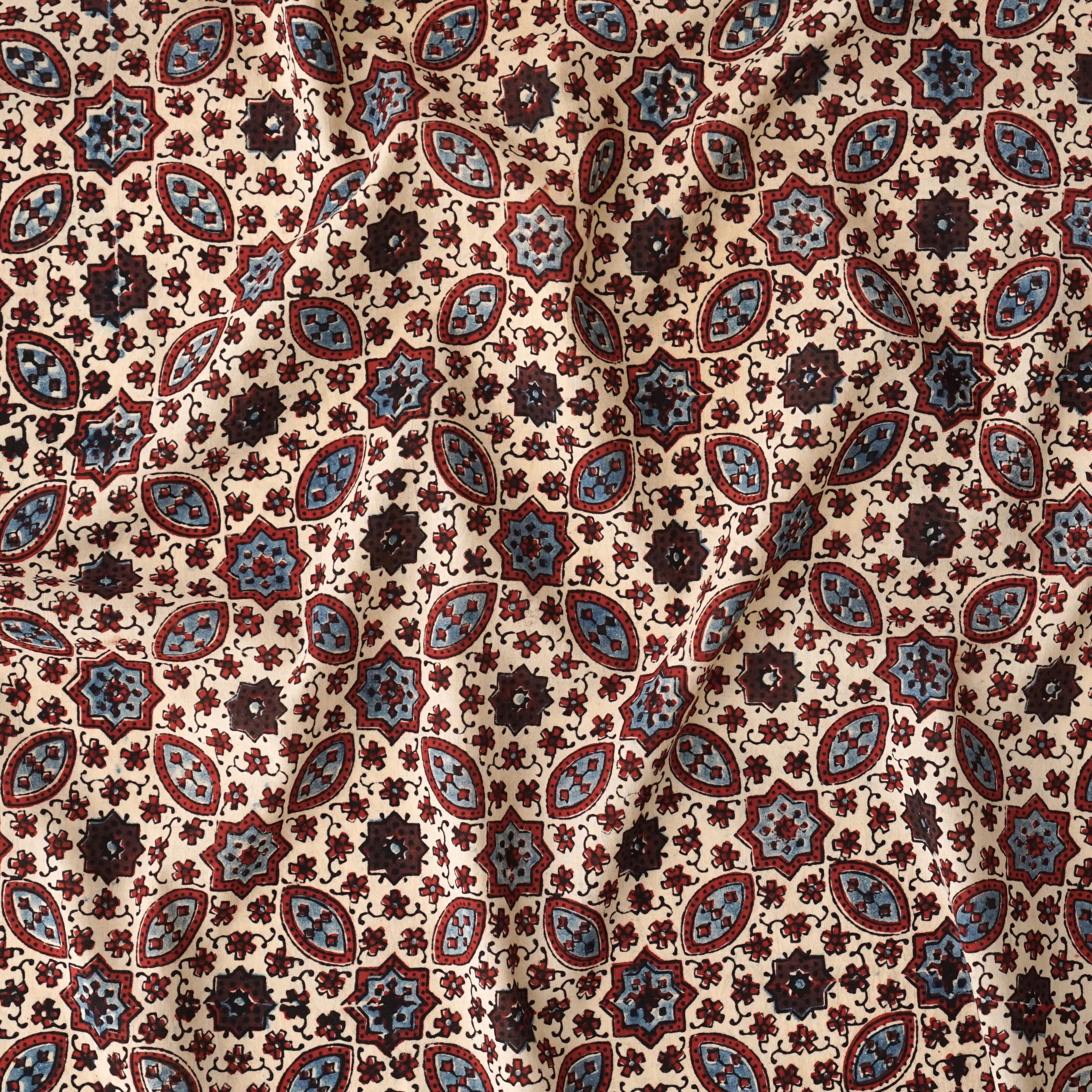 SIK33 - Indian Block-Printed Cotton - Murmurations Design - Indigo, Red & Black Dye - Contrast