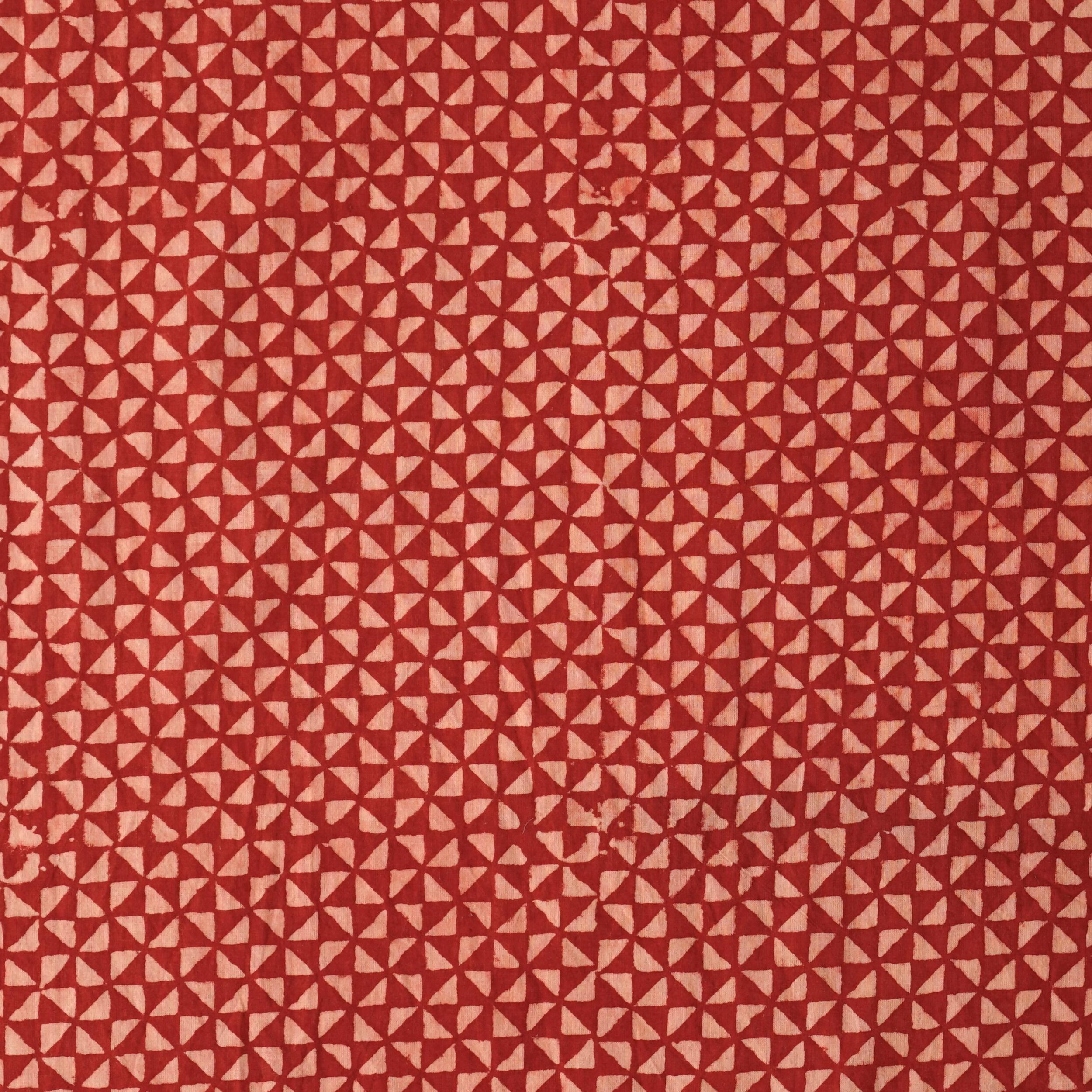 100% Block-Printed Cotton - Hourglass Print - Red & White - Flat