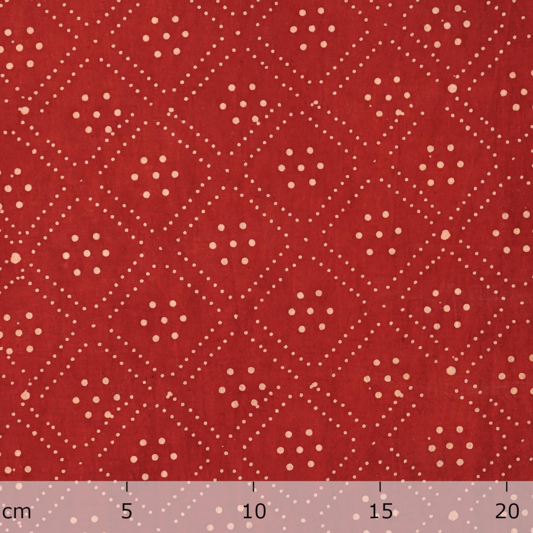 Block-Printed Cotton - Diamond Dots Print - White Resist & Alizarin Dye - Ruler