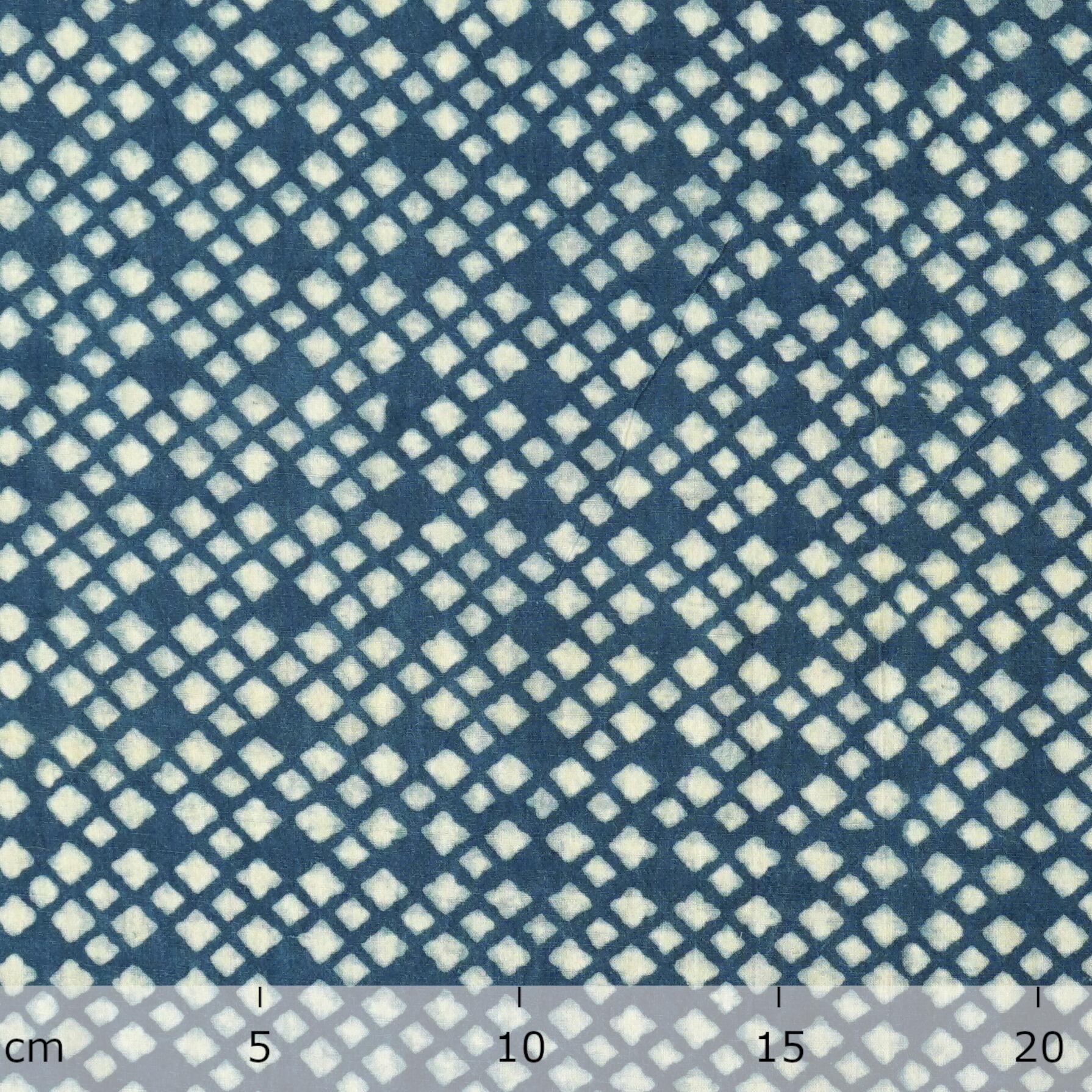 SIK28 - Indian Woodblock-Printed Cotton Fabric - Mosaic Design - Indigo Dye - Ruler