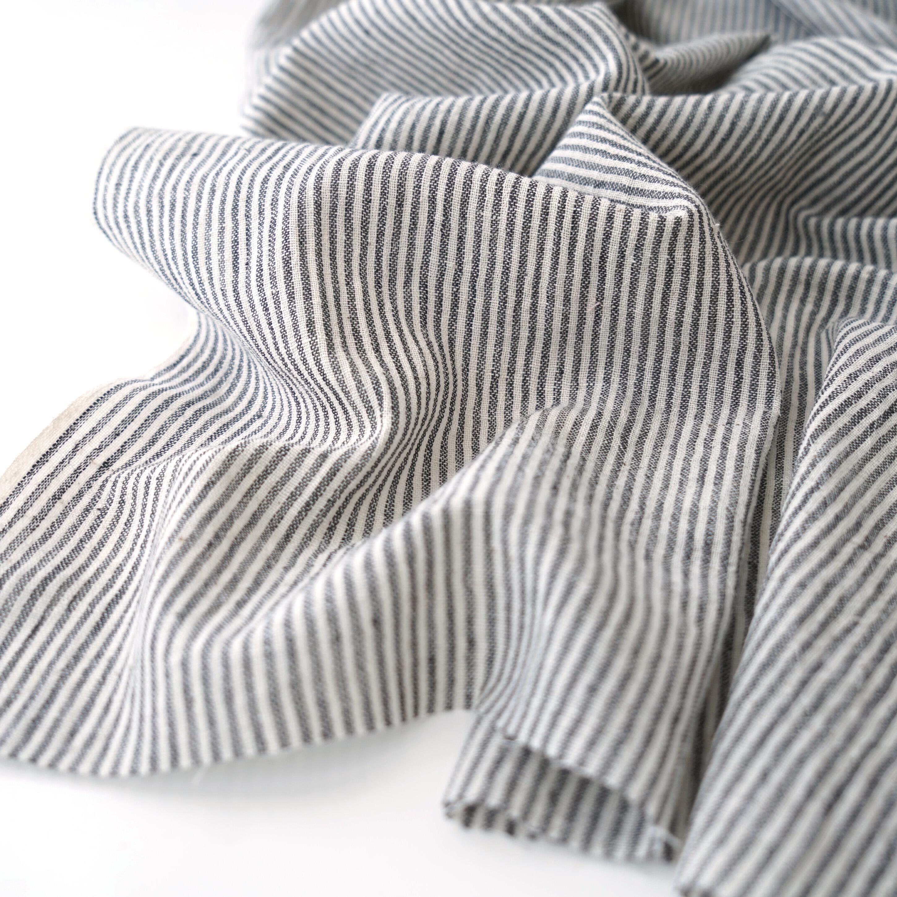 Organic Kala Cotton - Handloom Woven - Natural Dye - Charcoal Black - Stripes - One By One - Contrast