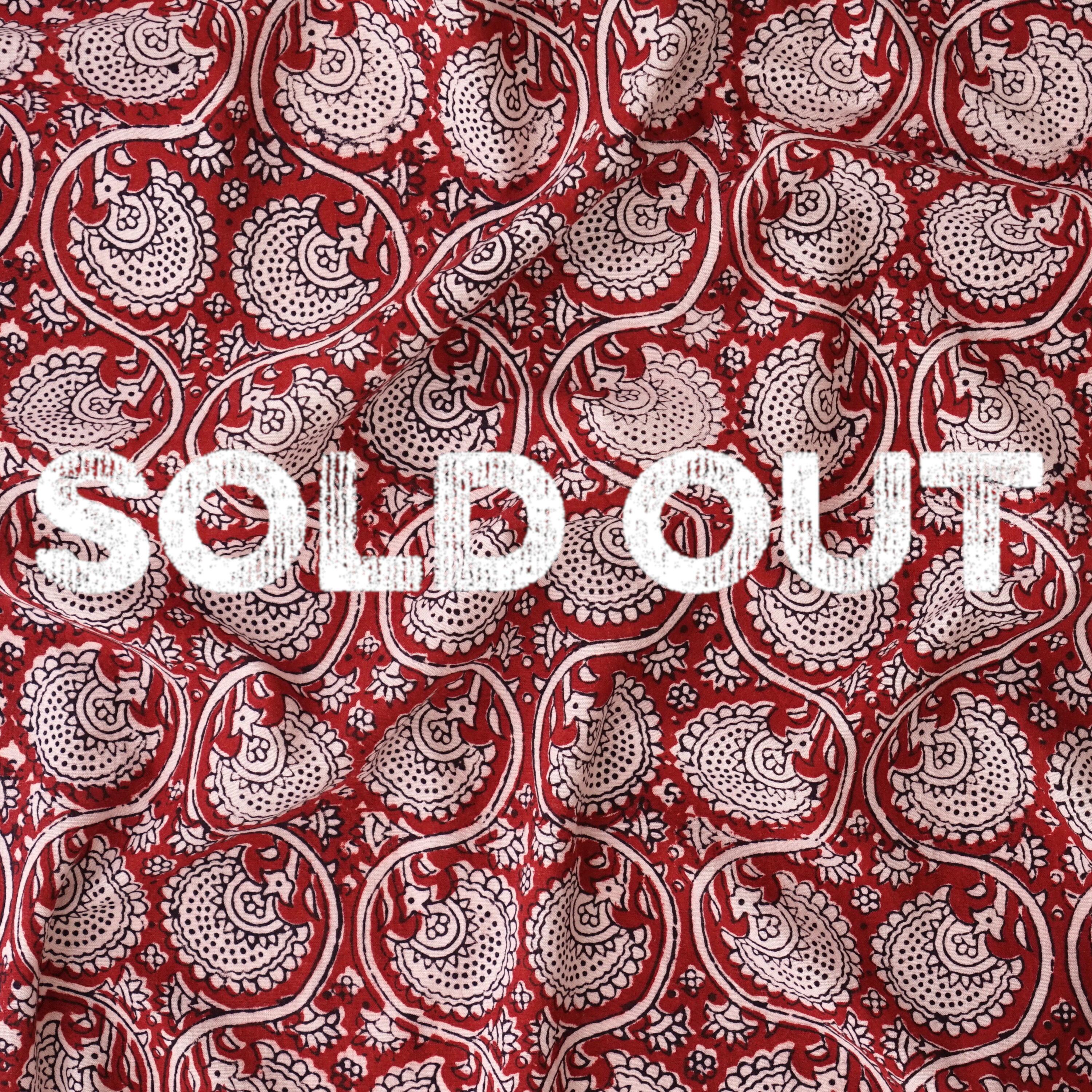 100% Block-Printed Cotton Fabric From India - Idle Moments Design - Iron Rust Black & Alizarin Red Dyes - Sold Out