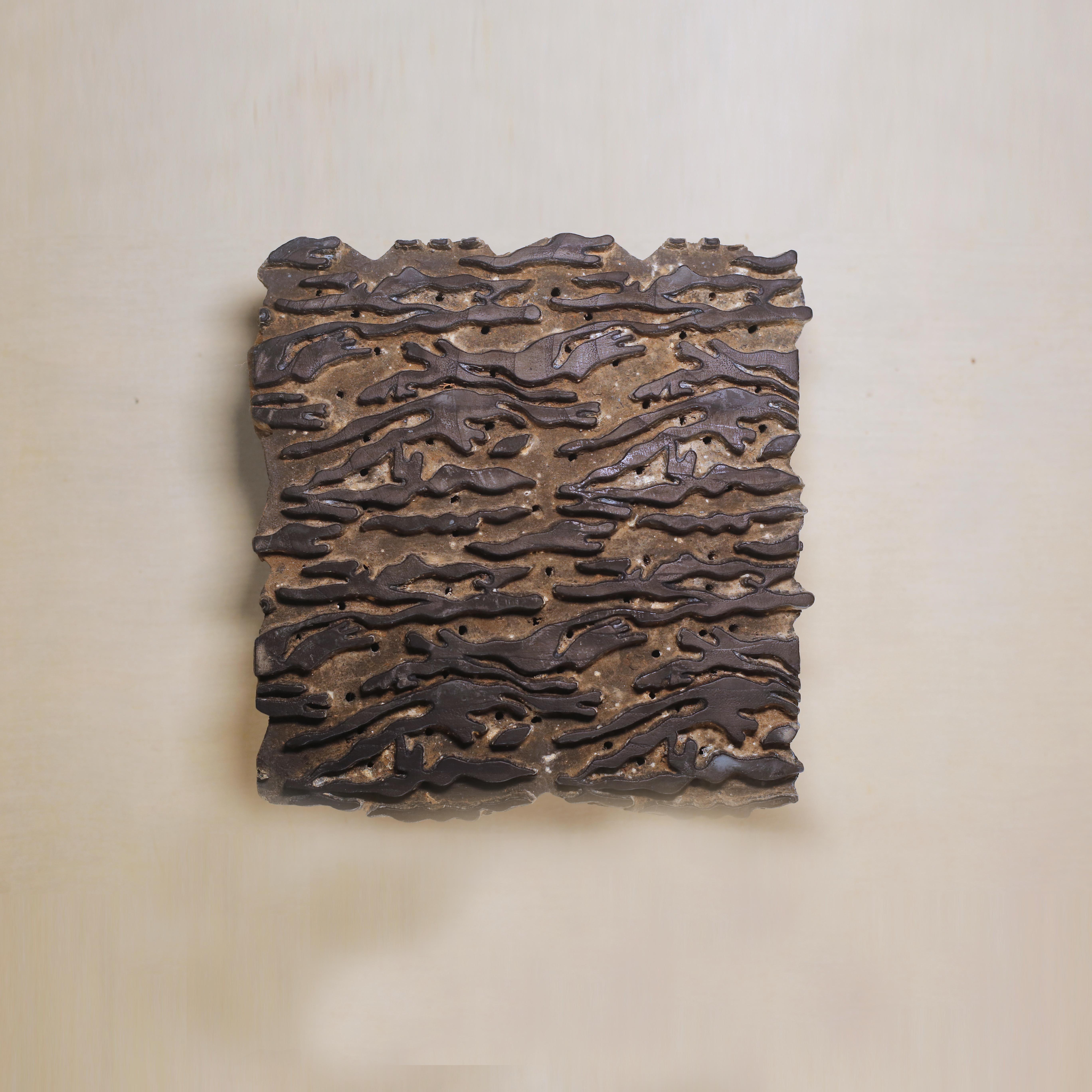 Woodblock-Printed Cotton - Tiger Print - Printed With Black Iron Rust Dye - Block