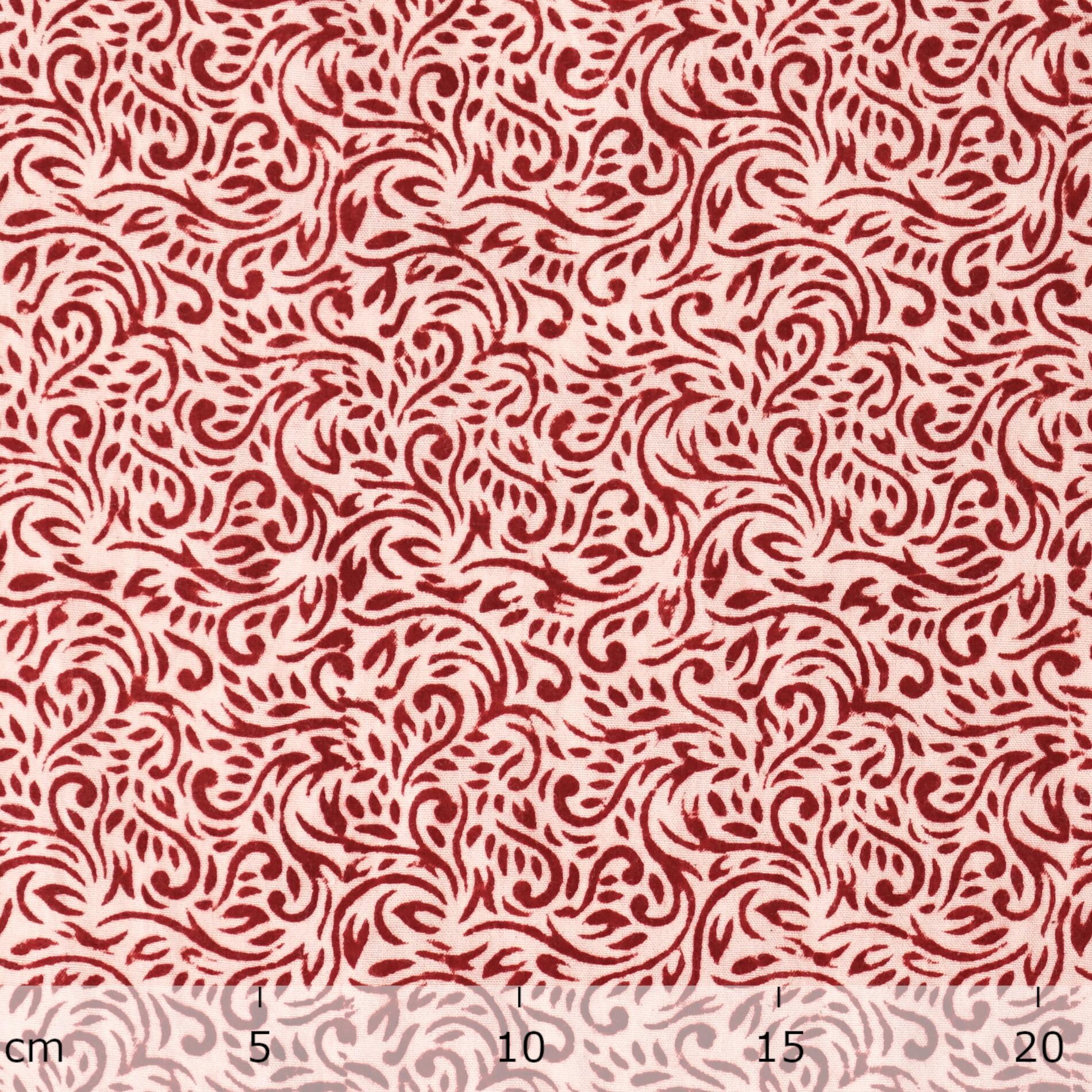 ISK27 - 100% Block-Printed Cotton Fabric From India - Bagh Printing Method - Alizarin Red Scorching Print - Ruler