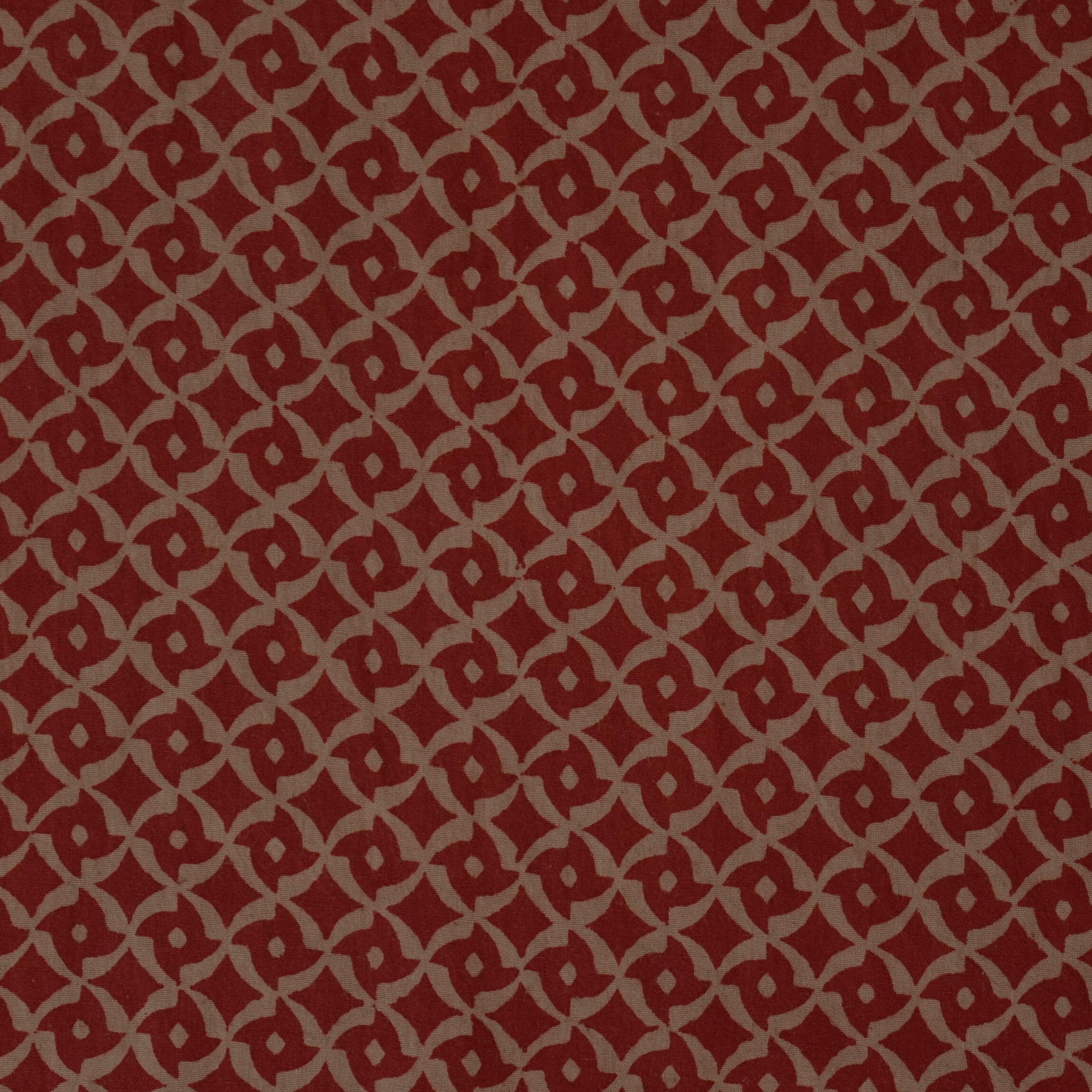 100% Block-Printed Cotton Fabric From India- Bagh - Alizarin Red & Indigosol Khaki - Wurfstern Origami Print - Flat