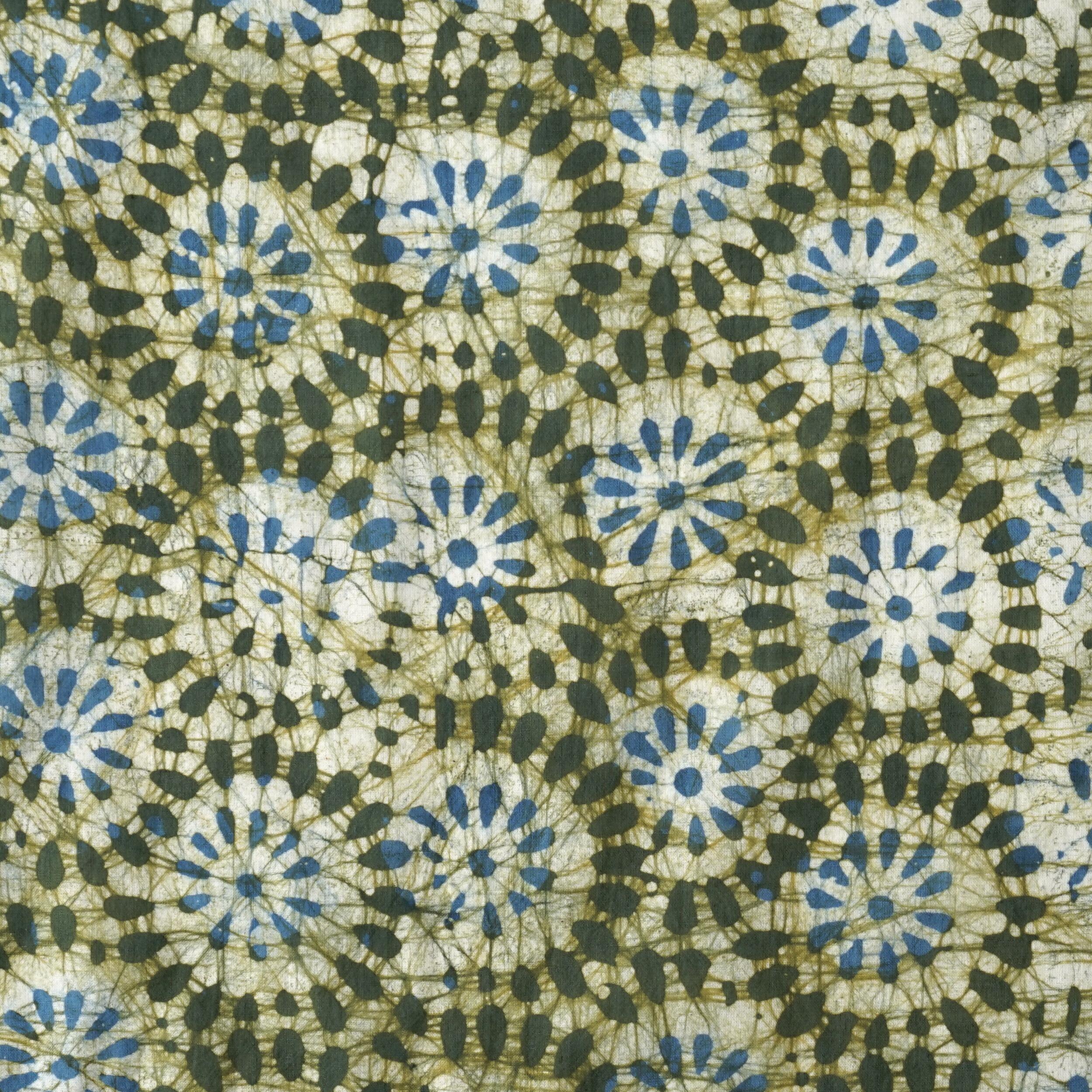 100% Block-Printed Batik Cotton Fabric From India - Lime Pickle Design - Reactive Dye - Flat