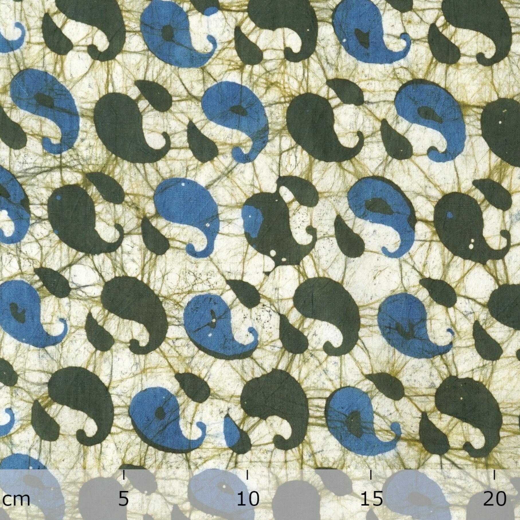 Block-Printed Batik Fabric - Cotton Cloth - Reactive Dyes - Paisley Design - Ruler