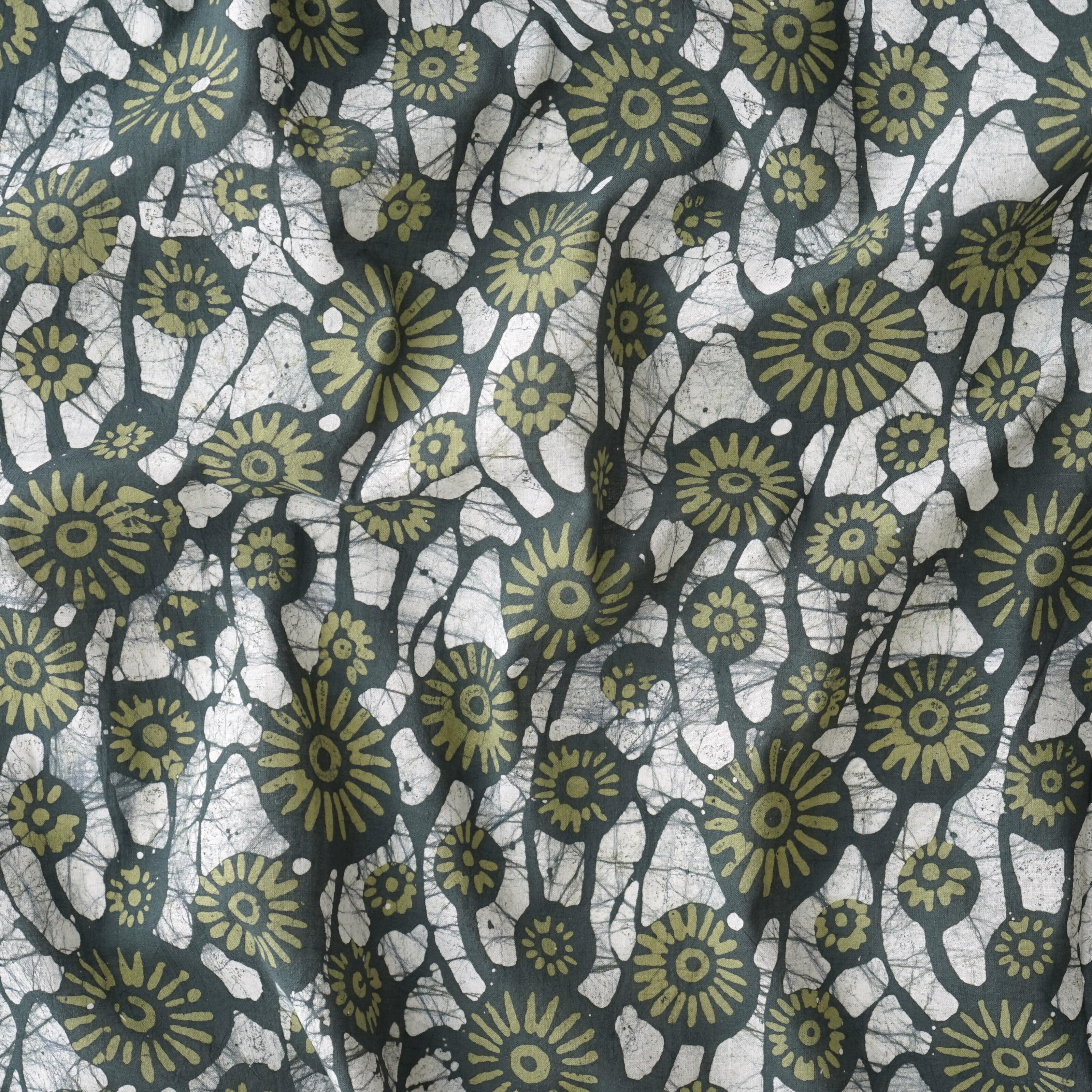 Block-Printed Batik Fabric - Cotton Cloth - Reactive Dyes - Choicest Moss Design - Contrast
