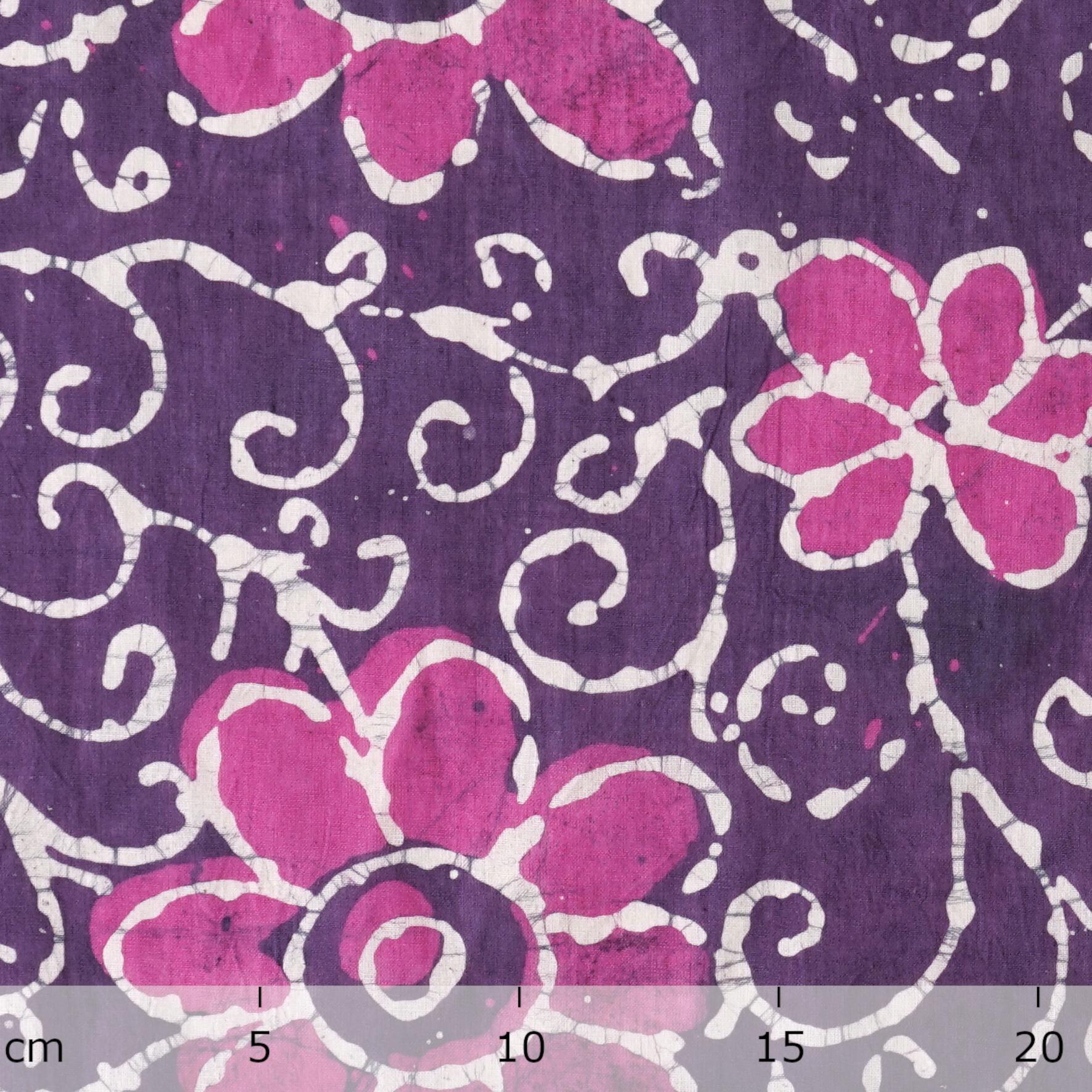 100% Block-Printed Batik Cotton Fabric From India - Flower Power Motif - Ruler